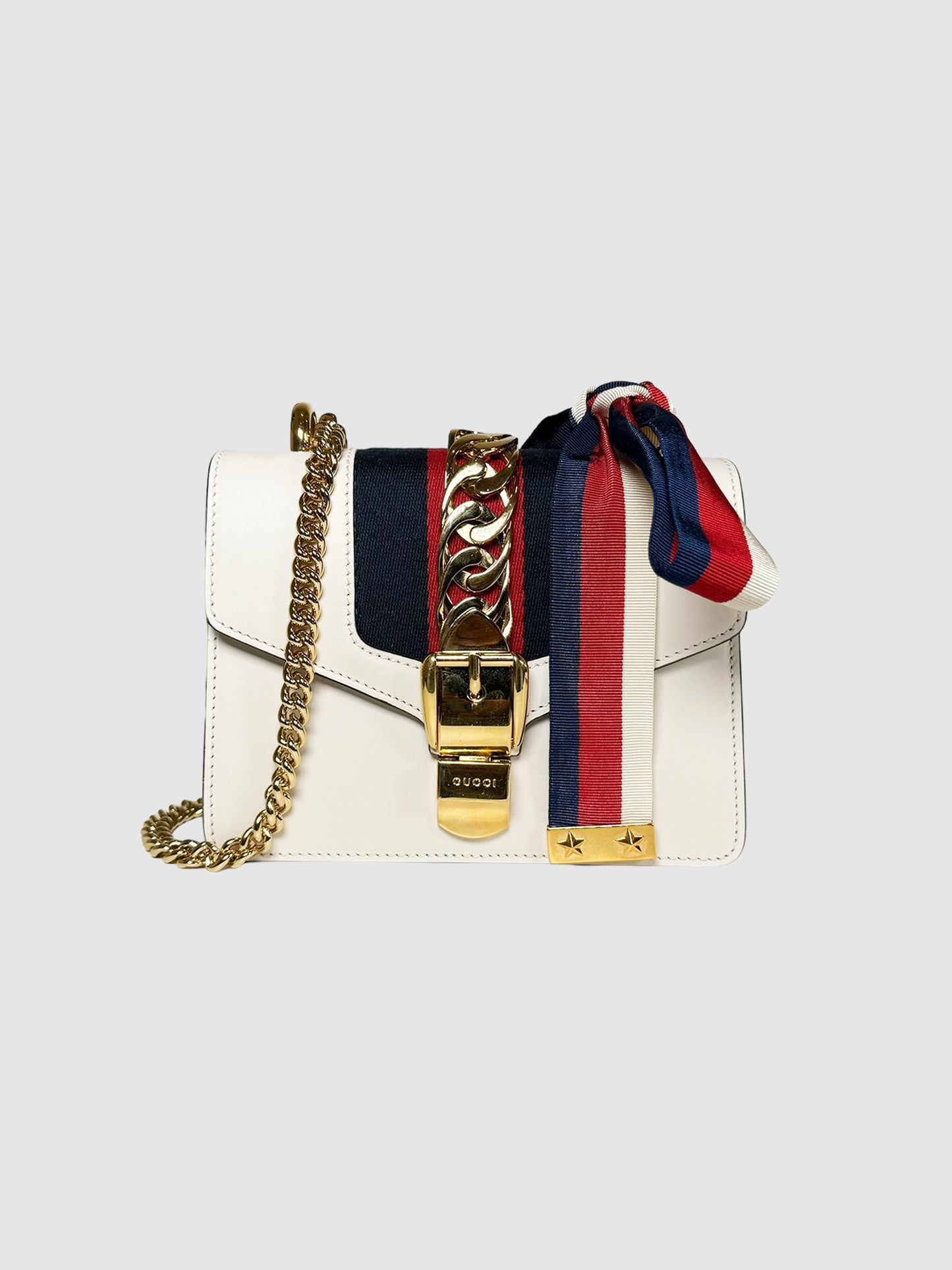 Gucci Cream Sylvie Leather Mini Chain Shoulder Bag Consignment Secondhand Designer Luxury Resale Toronto Trendy