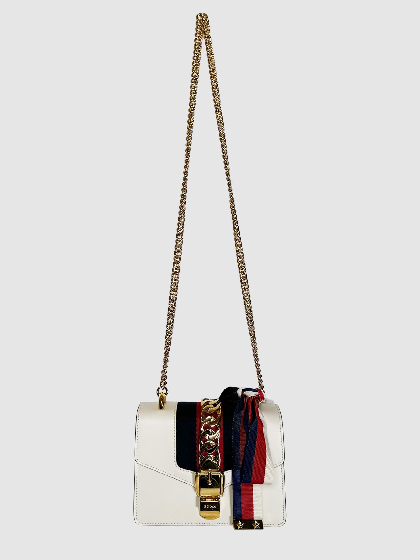 Gucci Cream Sylvie Leather Mini Chain Shoulder Bag Consignment Secondhand Designer Luxury Resale Toronto Trendy