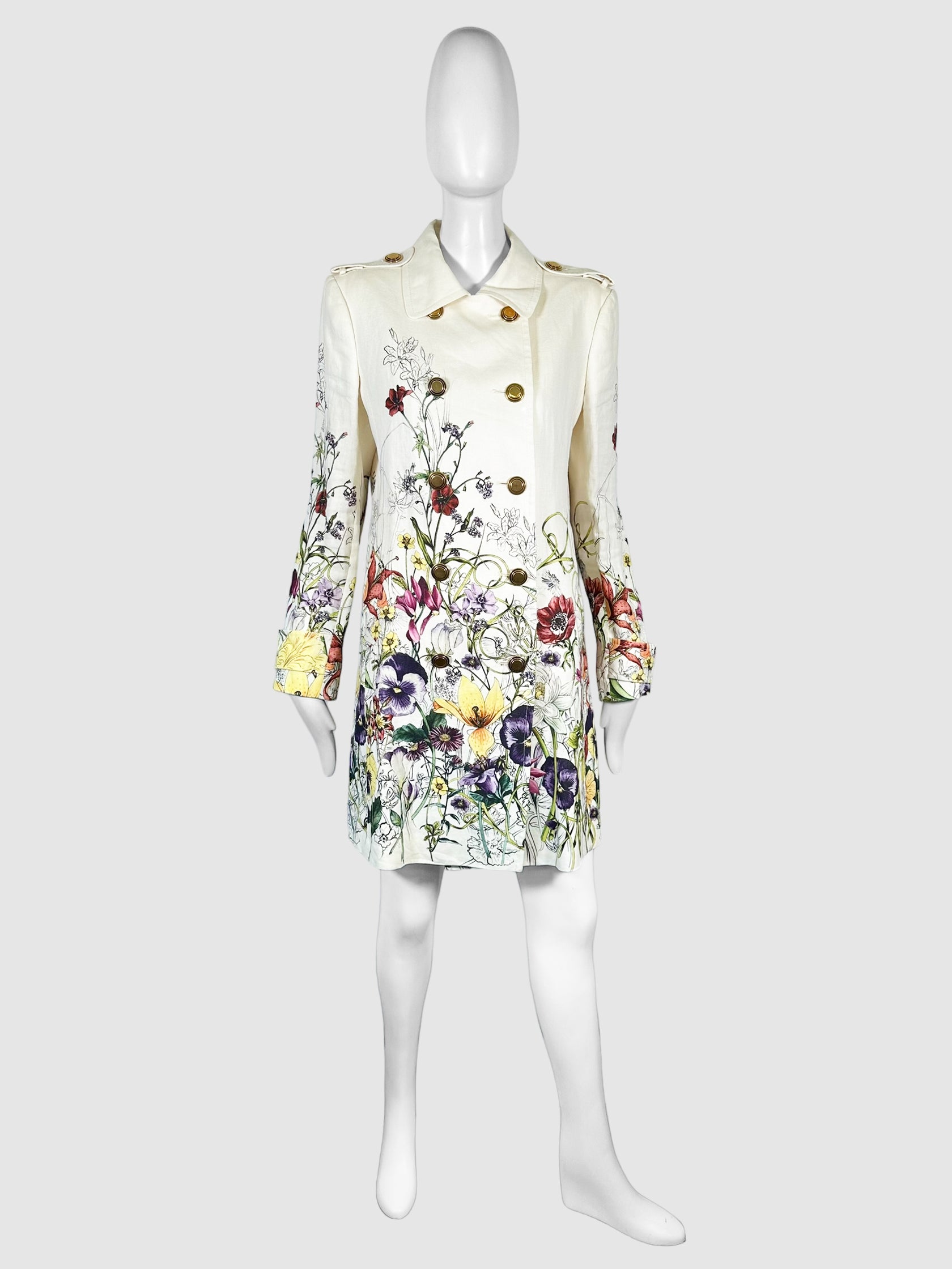 Double-Breasted Floral Coat - Size 46