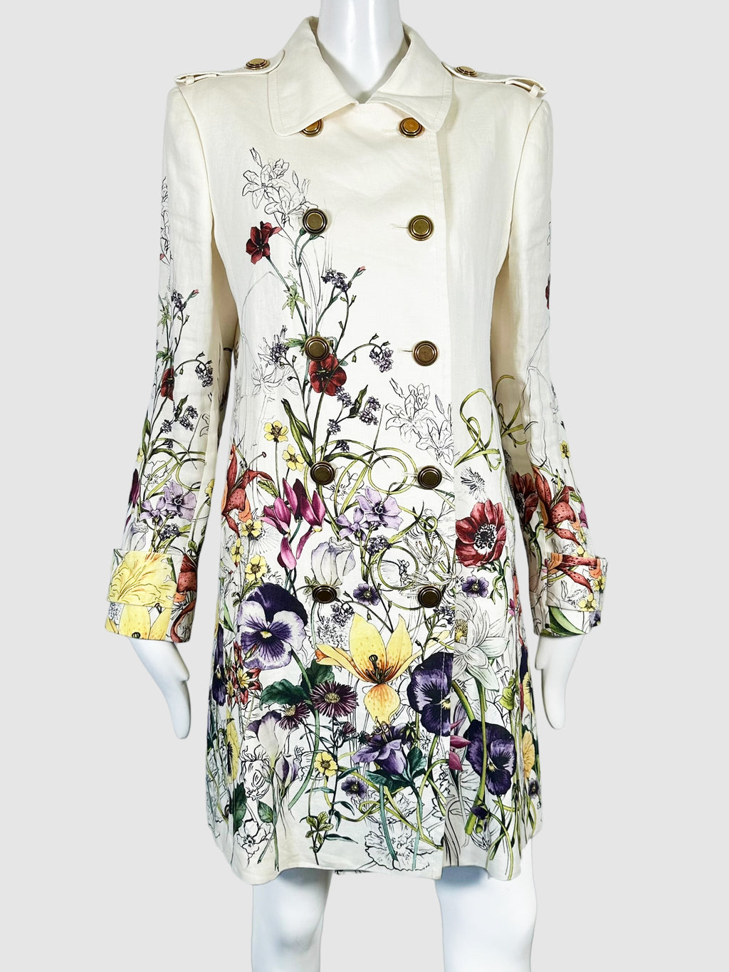 Double-Breasted Floral Coat - Size 46