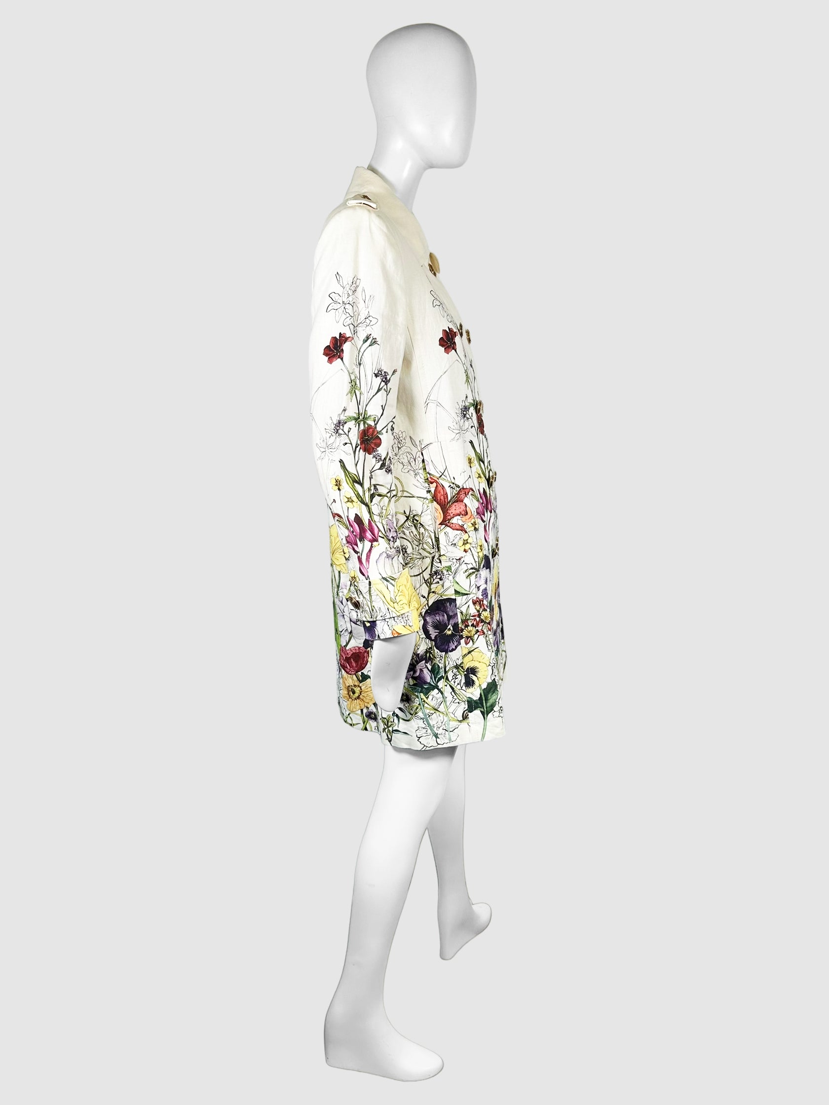 Double-Breasted Floral Coat - Size 46