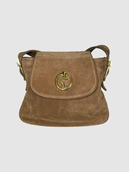 Gucci Tan Interlocking Tan Suede Shoulder Bag Consignment Secondhand Designer Luxury Resale Toronto Trendy 