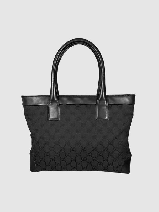 Gucci Black Canvas GG Monogram Printed Bag Consignment Secondhand Designer Luxury Resale Toronto Trendy