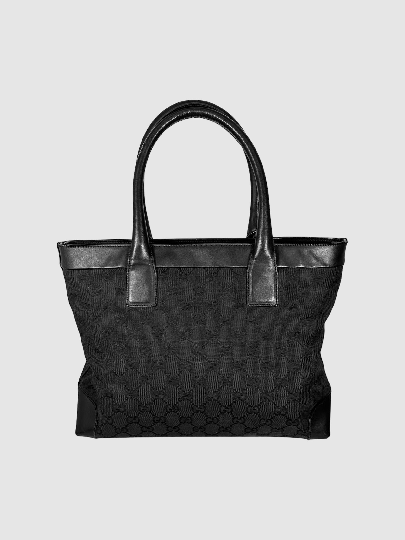 Gucci Black Canvas GG Monogram Printed Bag Consignment Secondhand Designer Luxury Resale Toronto Trendy