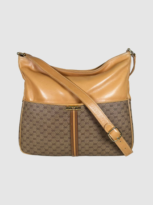 Gucci Brown Leather and Micro GG Monogram Canvas Bag Consignment Secondhand Designer Luxury Resale Toronto Trendy