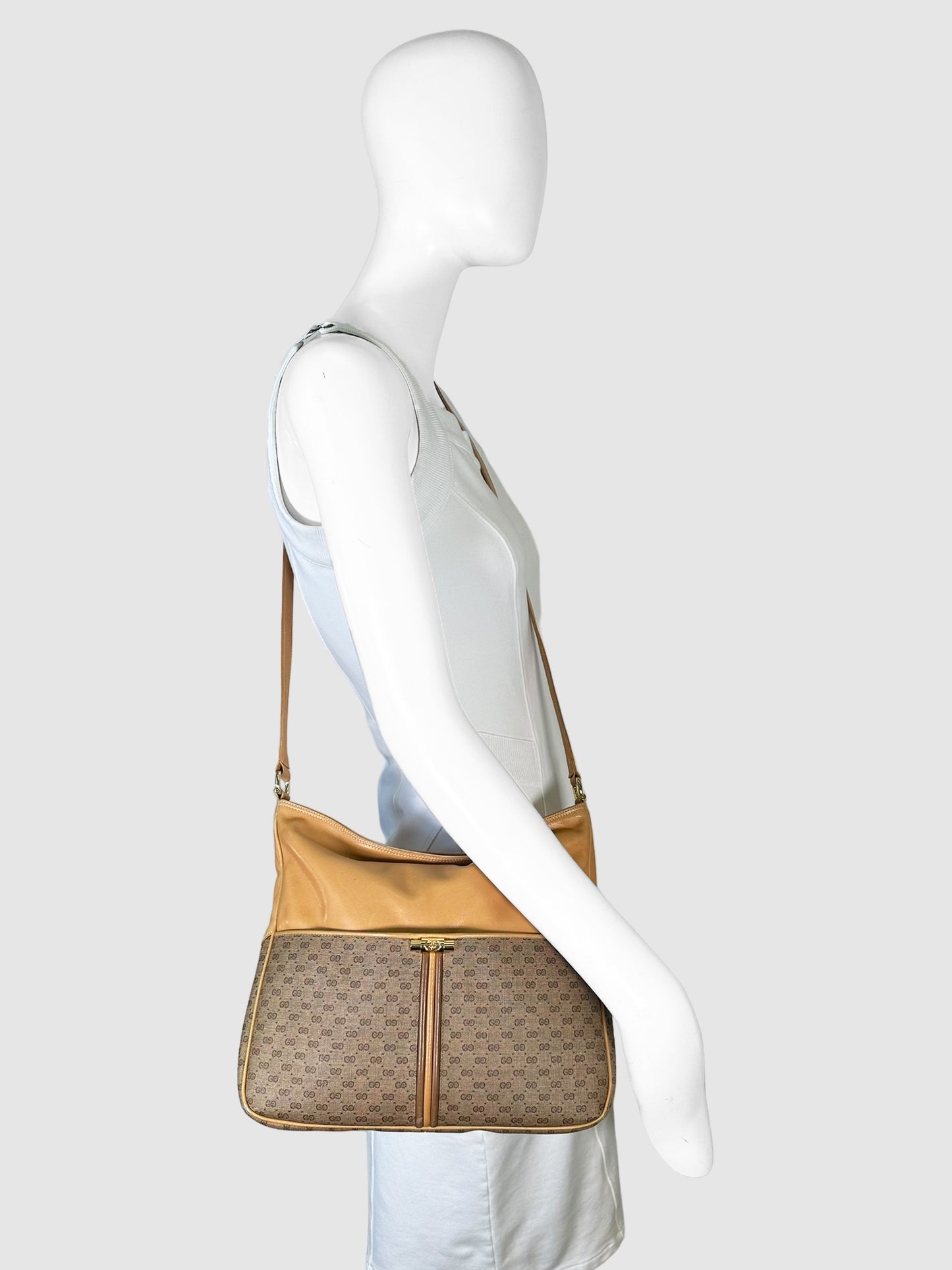 Gucci Brown Leather and Micro GG Monogram Canvas Bag Consignment Secondhand Designer Luxury Resale Toronto Trendy