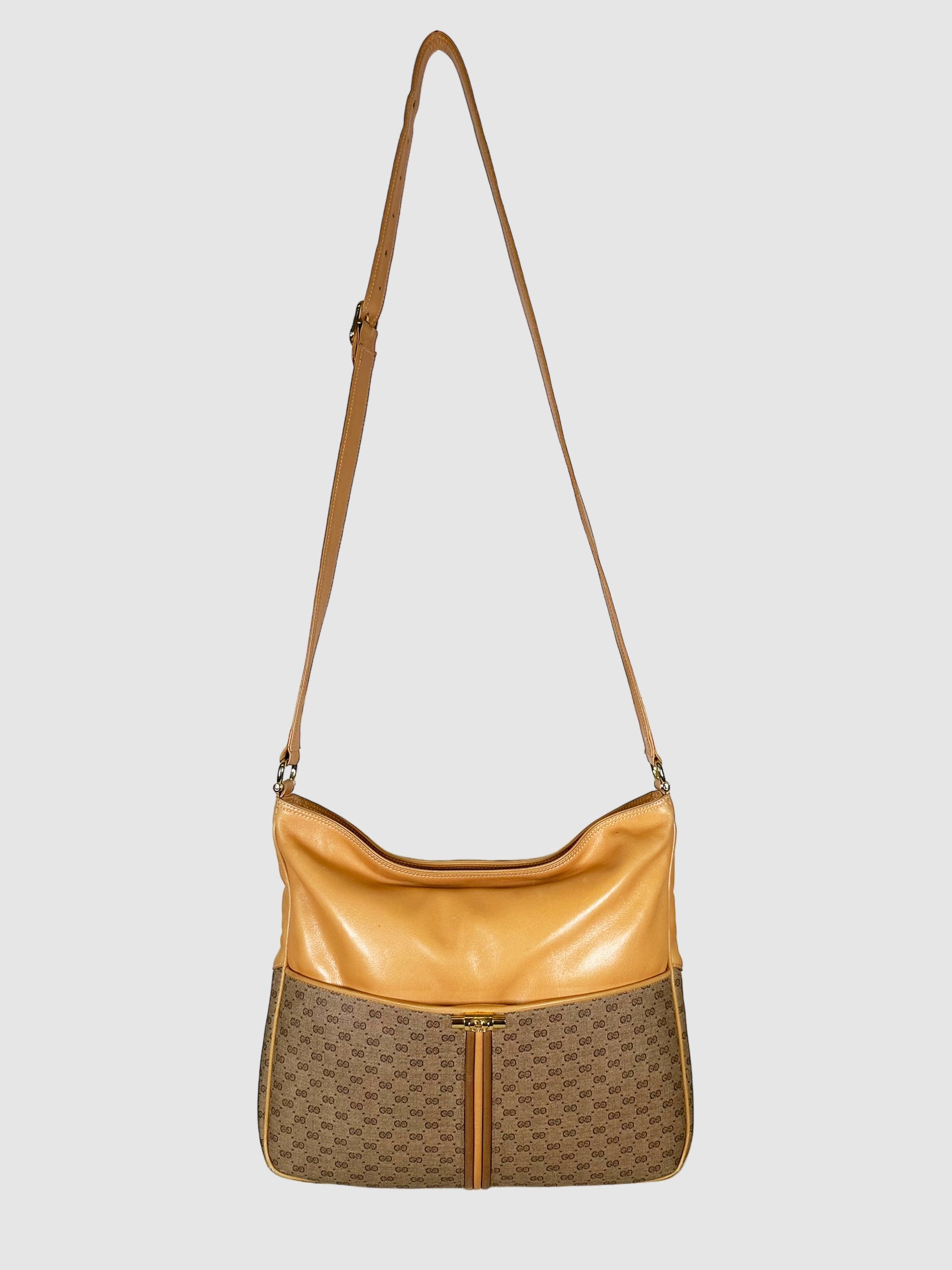 Gucci Brown Leather and Micro GG Monogram Canvas Bag Consignment Secondhand Designer Luxury Resale Toronto Trendy