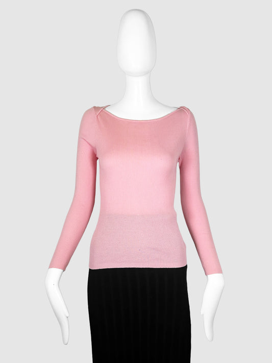 Gucci Pink Ribbed Long Sleeve Top Size Medium Consignment Secondhand Designer Luxury Resale Toronto Trendy