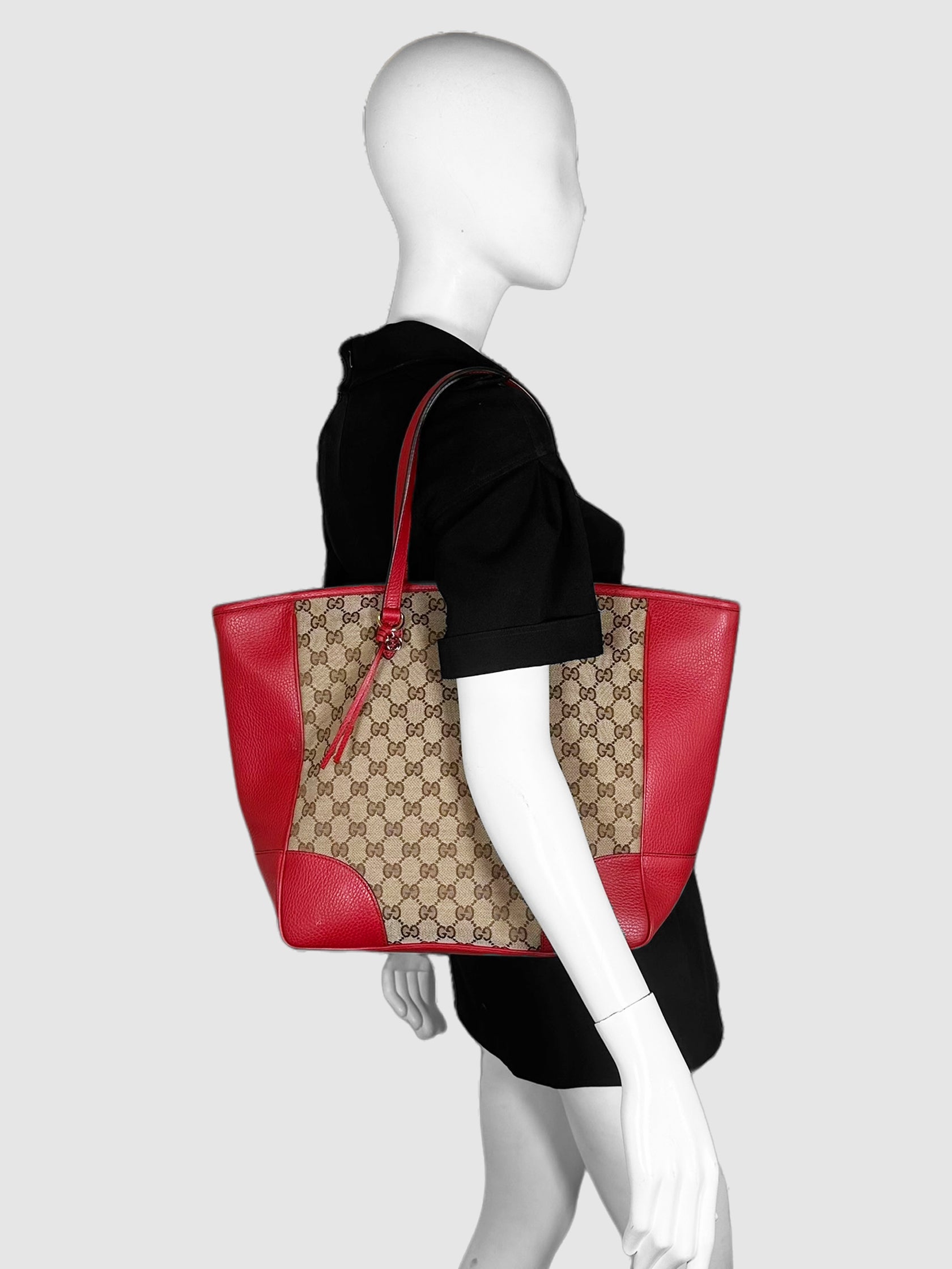 Gucci Leather Trim GG Canvas Medium Bree Tote luxury designer resale consignment secondhand