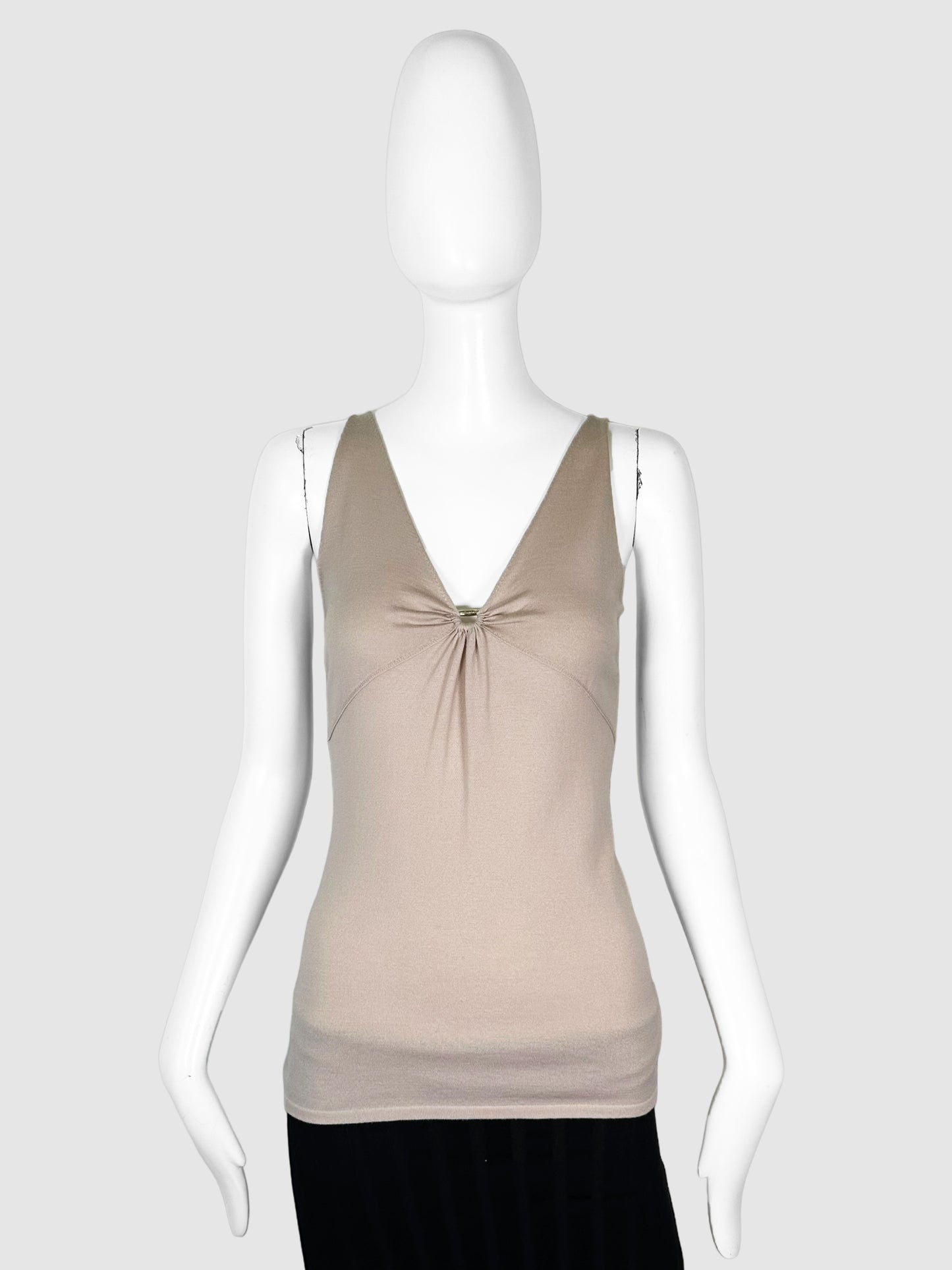 Gucci Beige Sleeveless Knit Top Size Large Consignment Secondhand Designer Luxury Resale Toronto Trendy