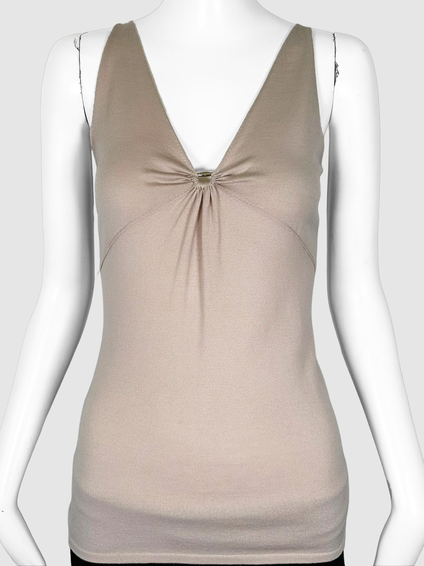 Gucci Beige Sleeveless Knit Top Size Large Consignment Secondhand Designer Luxury Resale Toronto Trendy