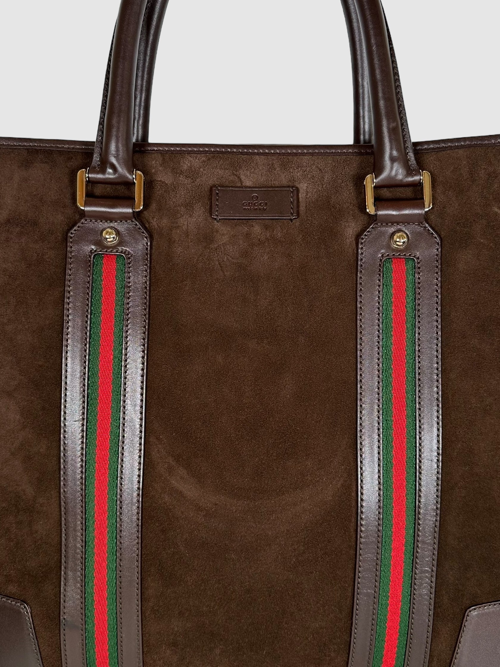 Suede Web Stripe Tote Bag