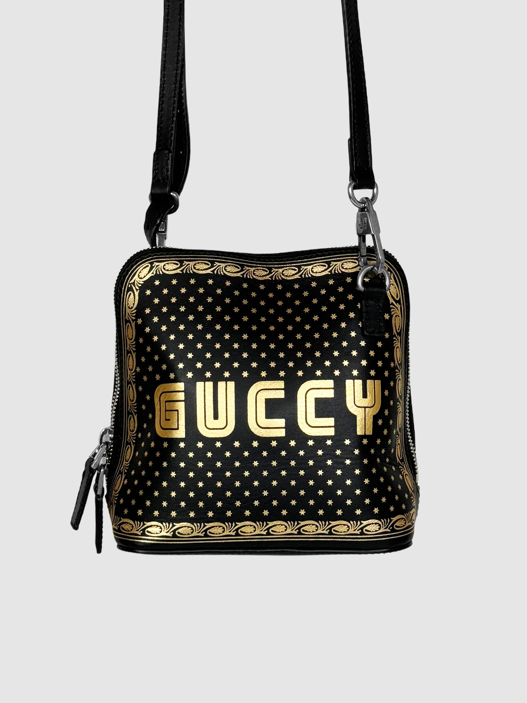 Gucci x Sega Black Leather Guccy Stars Dome Crossbody Bag Canada Luxury Designer Resale Consignment Secondhand