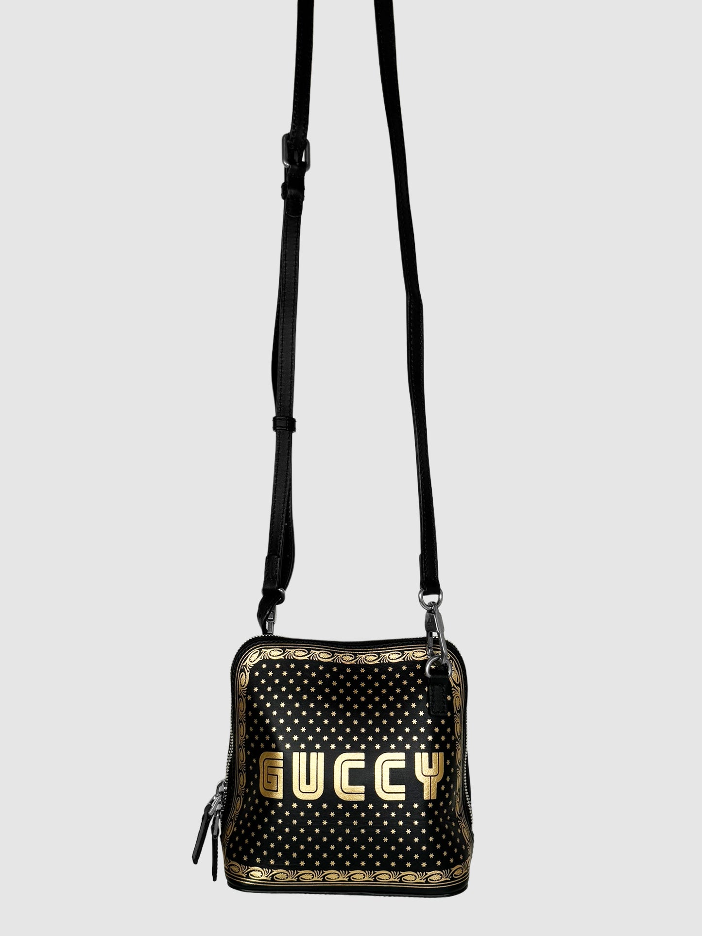 Gucci x Sega Black Leather Guccy Stars Dome Crossbody Bag Canada Luxury Designer Resale Consignment Secondhand