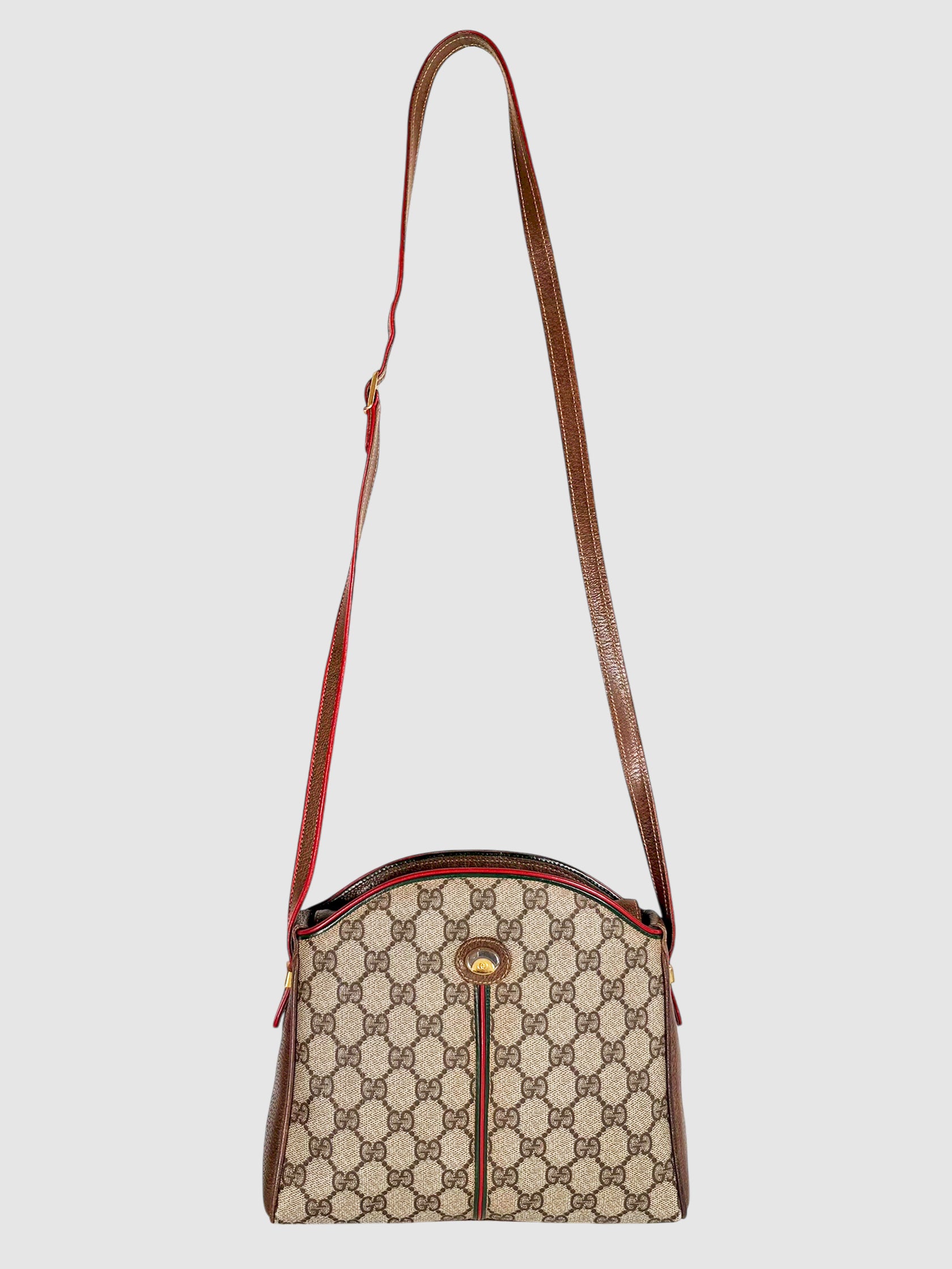 Gucci Beige GG Supreme Monogram PVC Canvas Sherry Line Crossbody Bag luxury designer resale consignment toronto canada