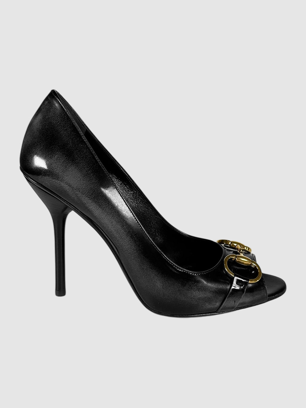 Distressed Horsebit Peep Toe Pumps - Size 10