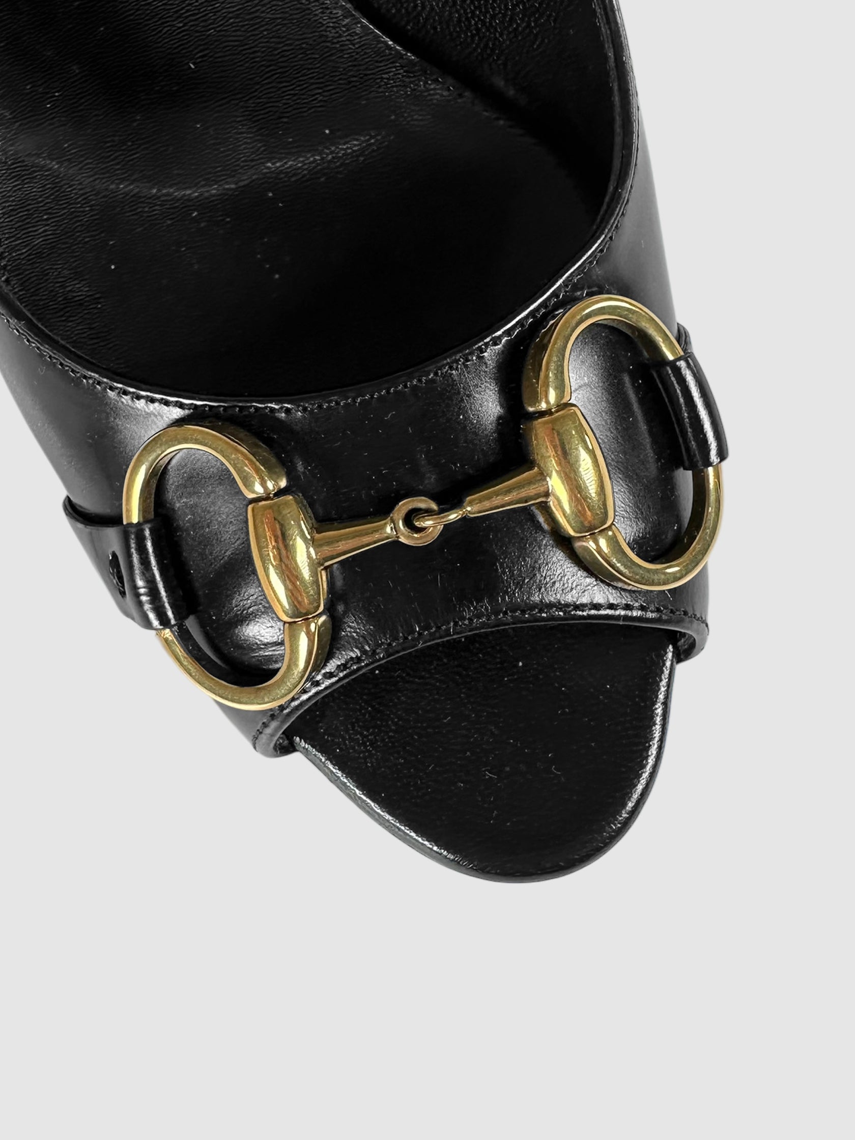 Distressed Horsebit Peep Toe Pumps - Size 10