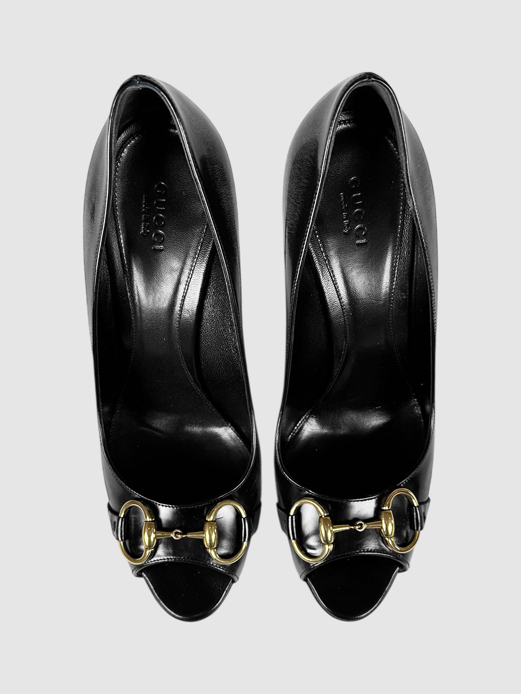 Distressed Horsebit Peep Toe Pumps - Size 10