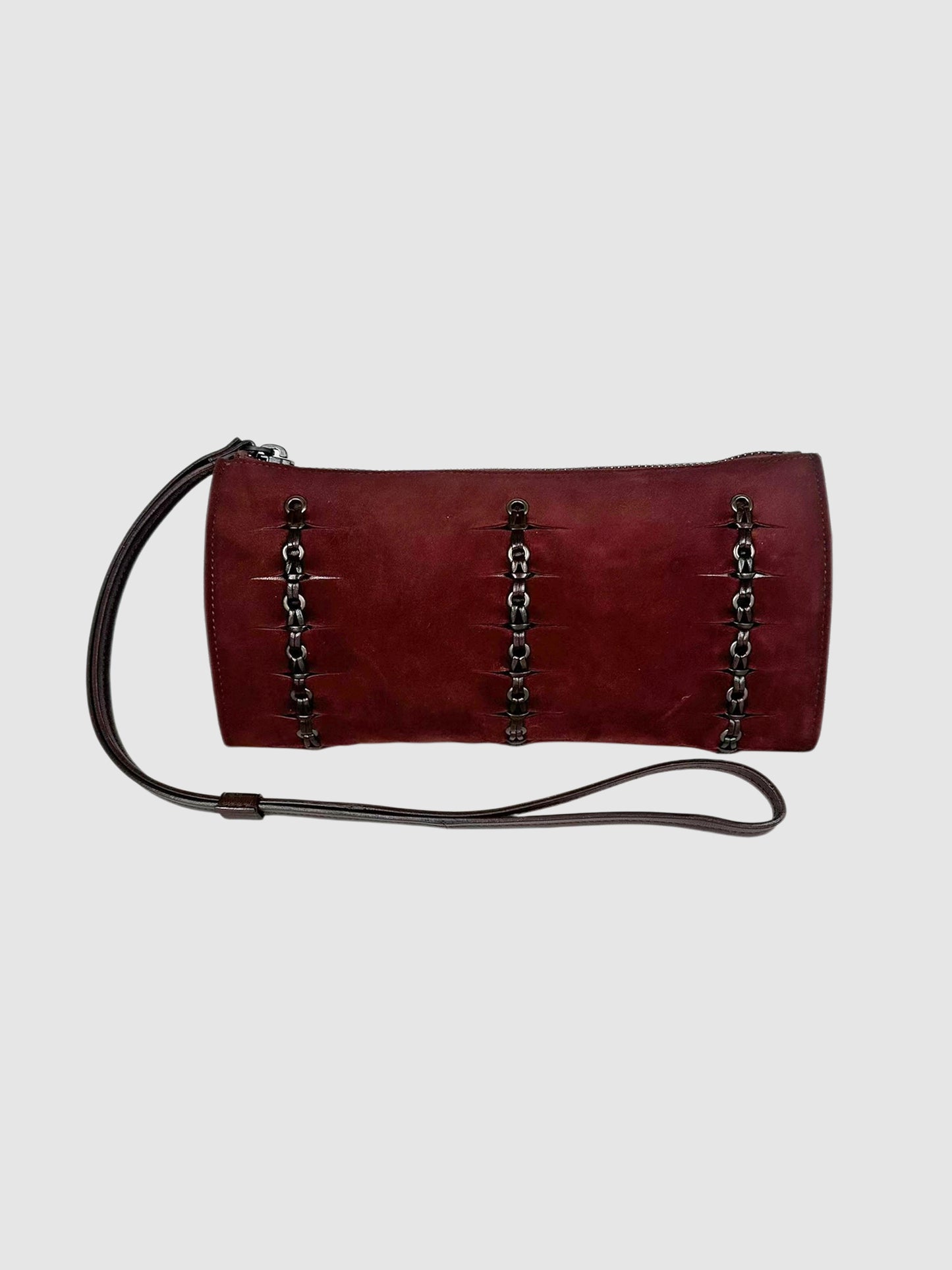 Leather Detailing Suede Wristlet