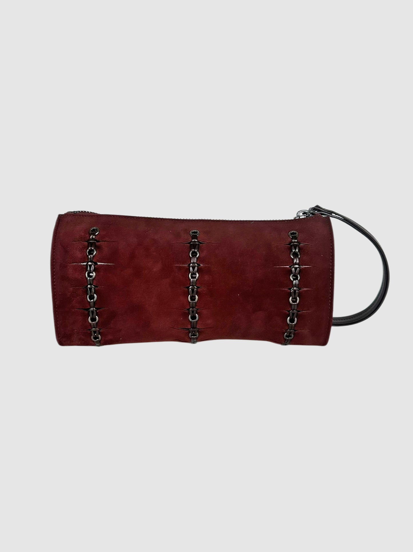 Leather Detailing Suede Wristlet