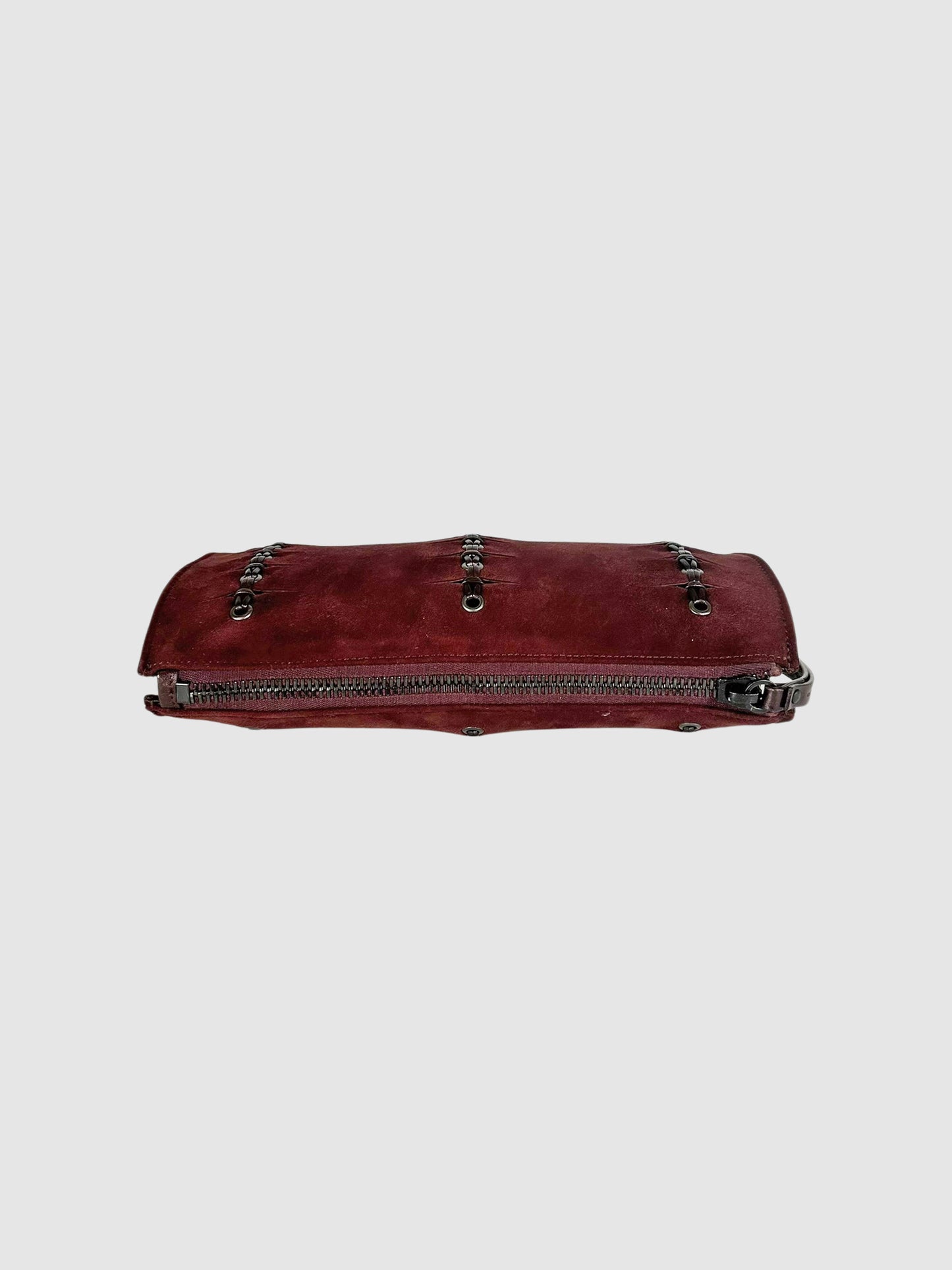 Leather Detailing Suede Wristlet