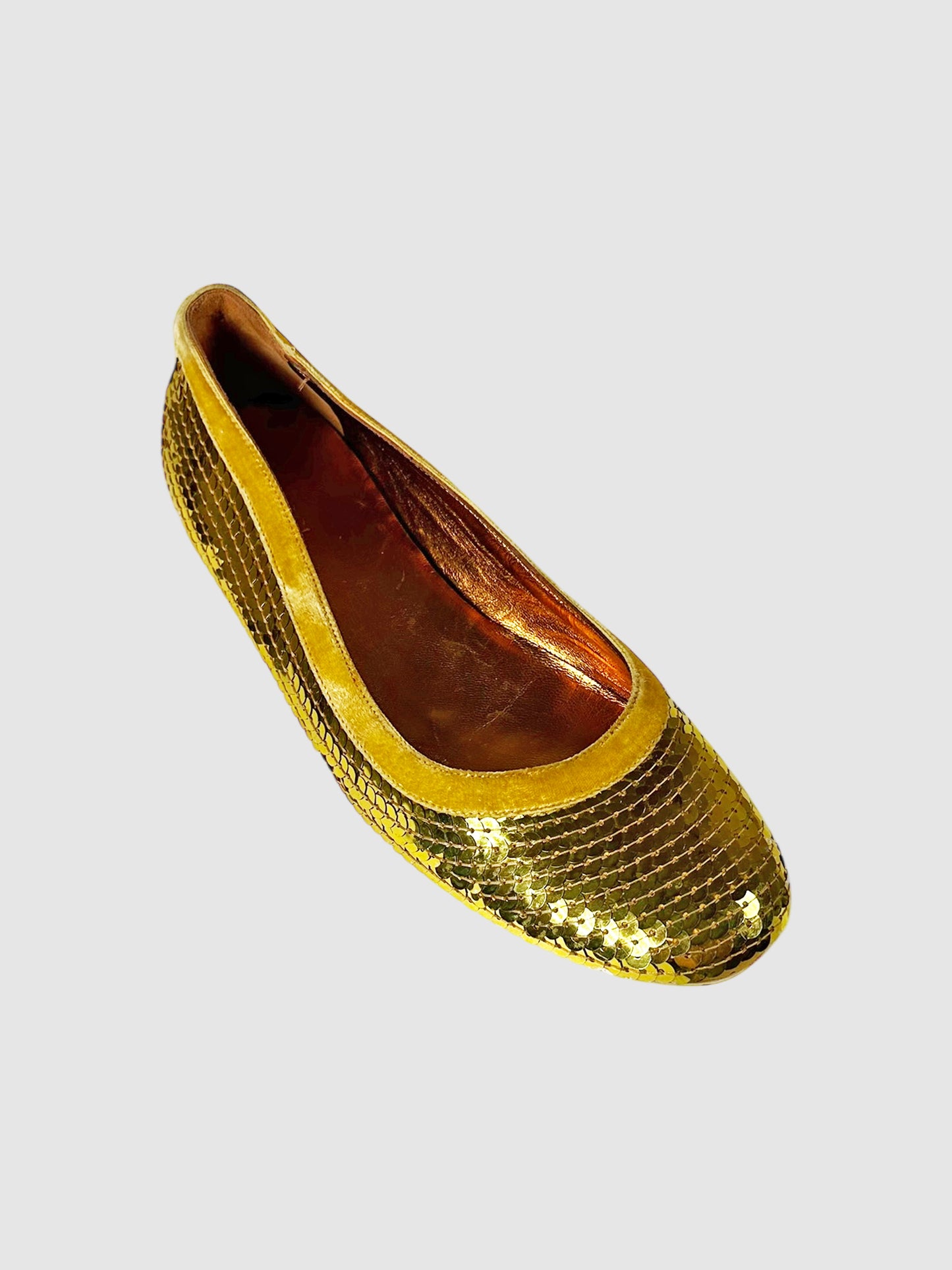 Velvet Trim Sequinned Flats - Size 8