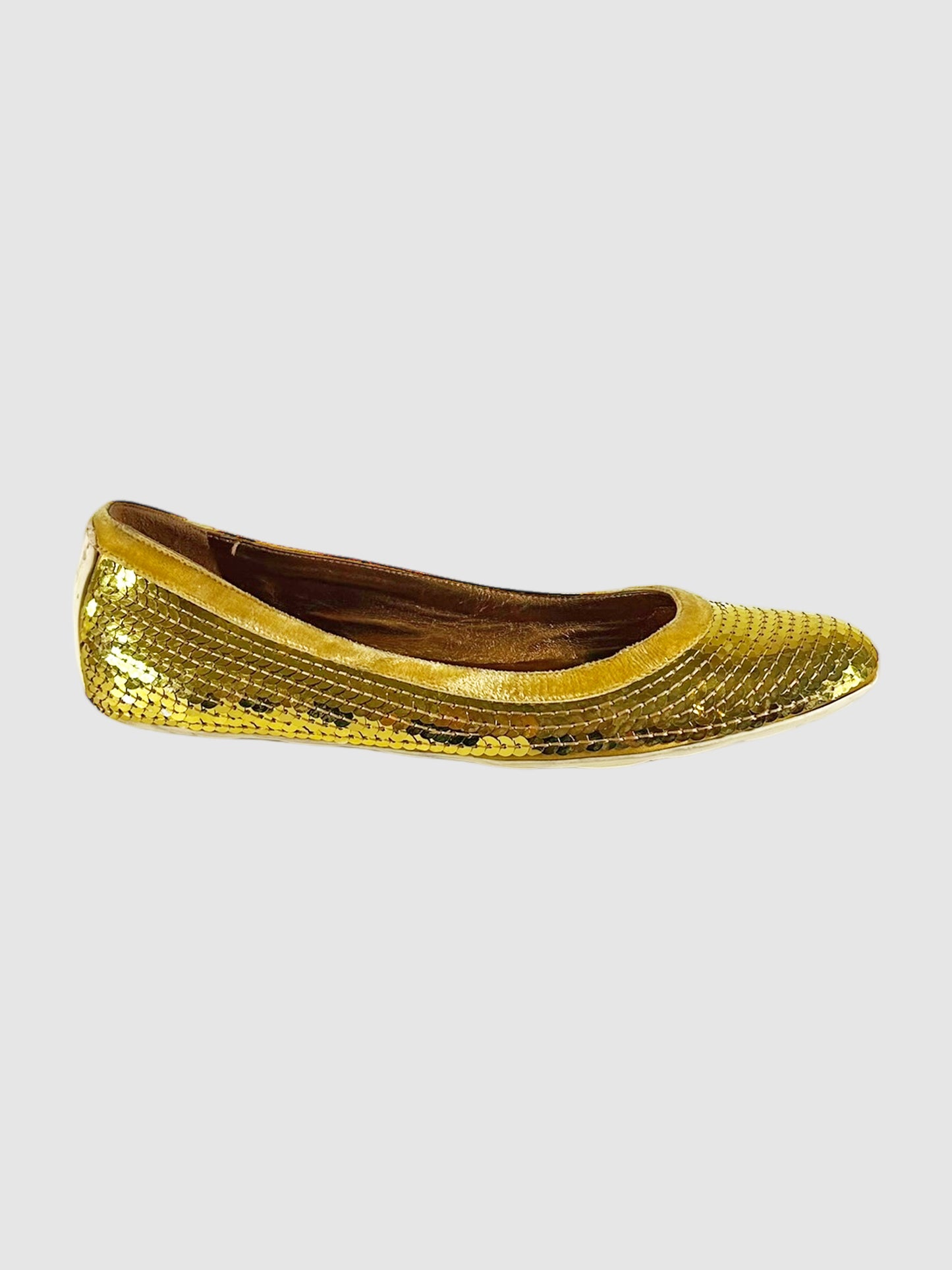 Velvet Trim Sequinned Flats - Size 8