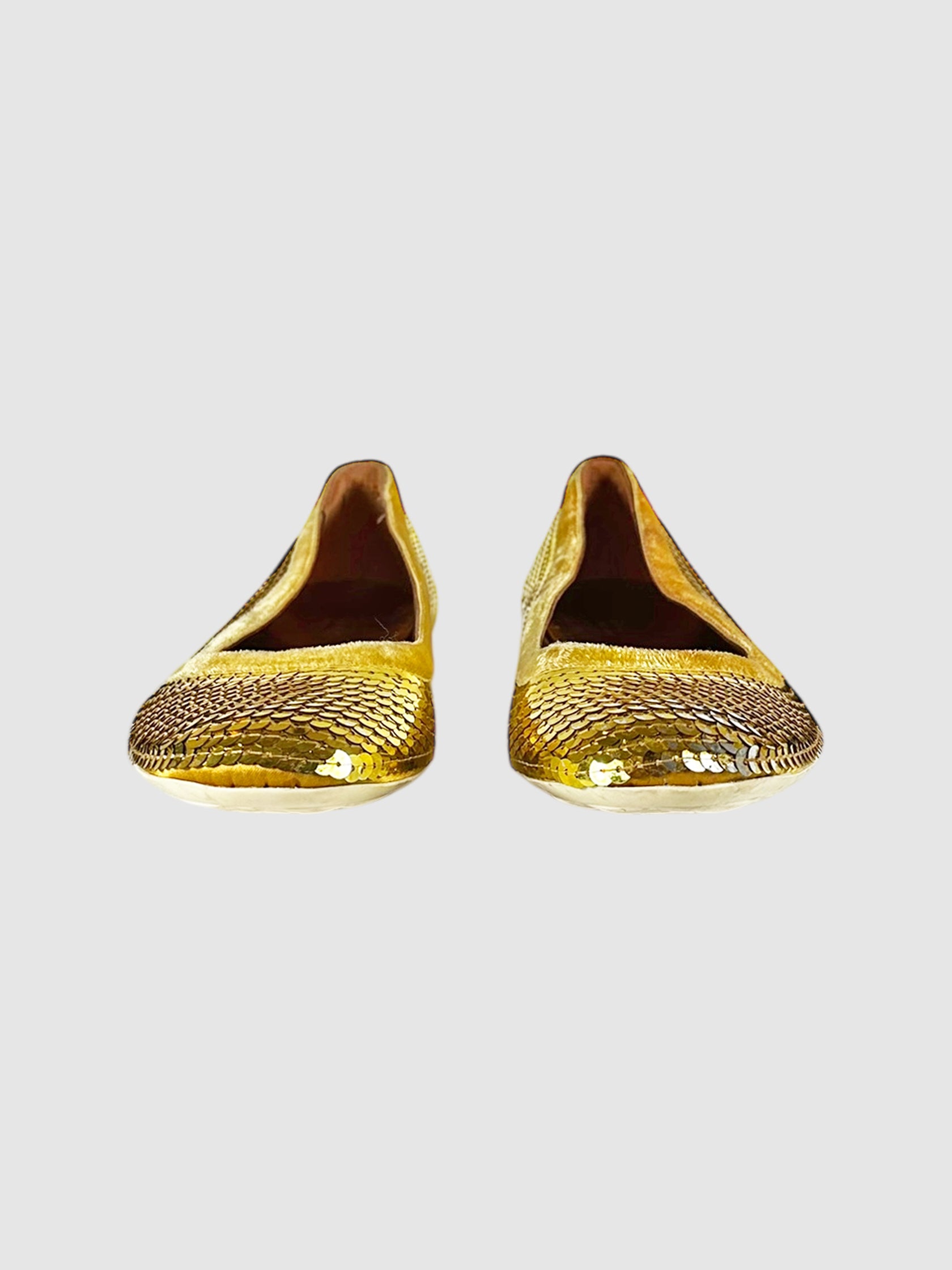 Velvet Trim Sequinned Flats