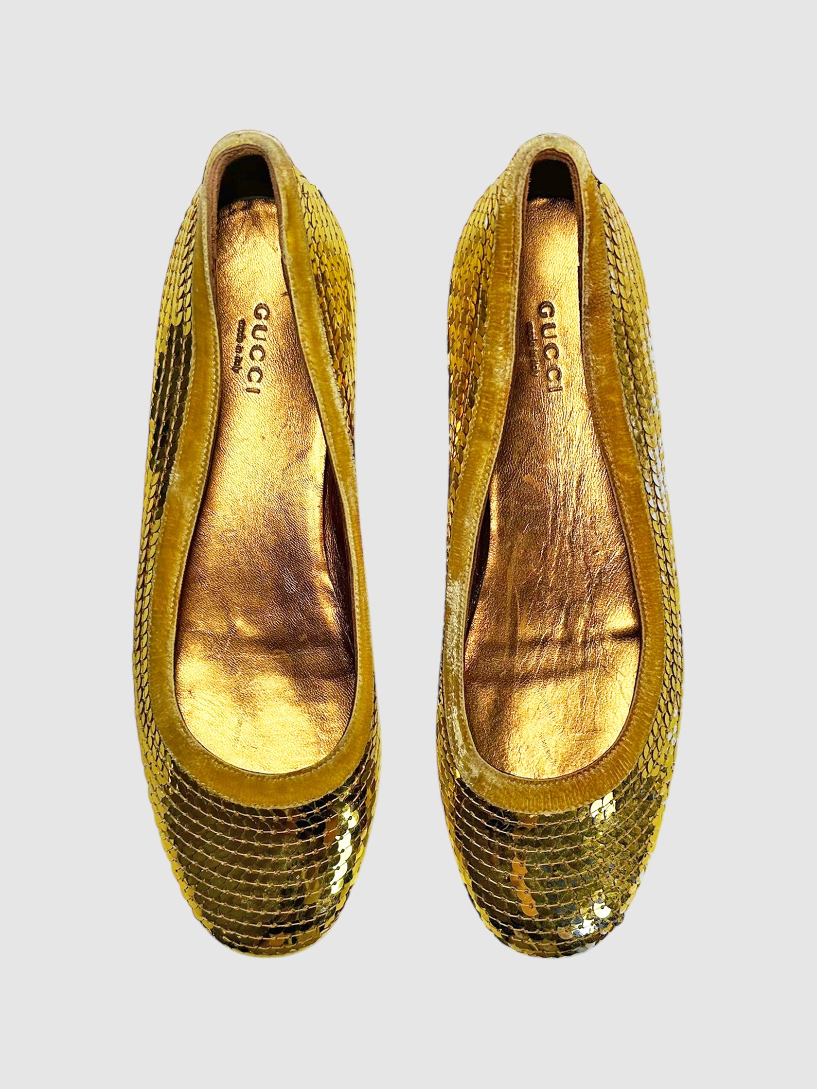Velvet Trim Sequinned Flats