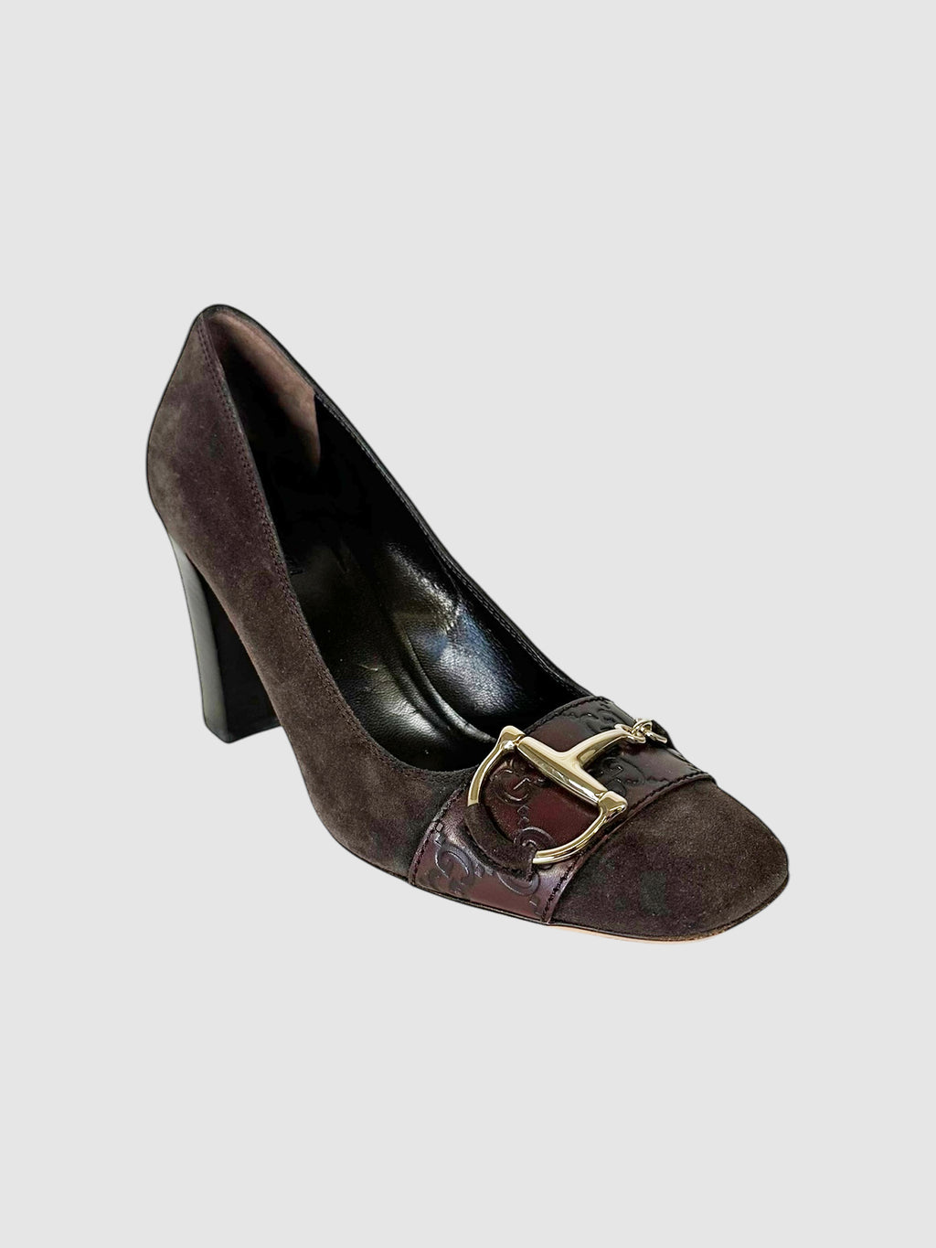 Gucci Brown Suede Horsebit Accent Pumps, Size 7 Luxury Designer Consignment Resale Secondhand Vintage Trendy Heels Toronto VSP Vestiaire