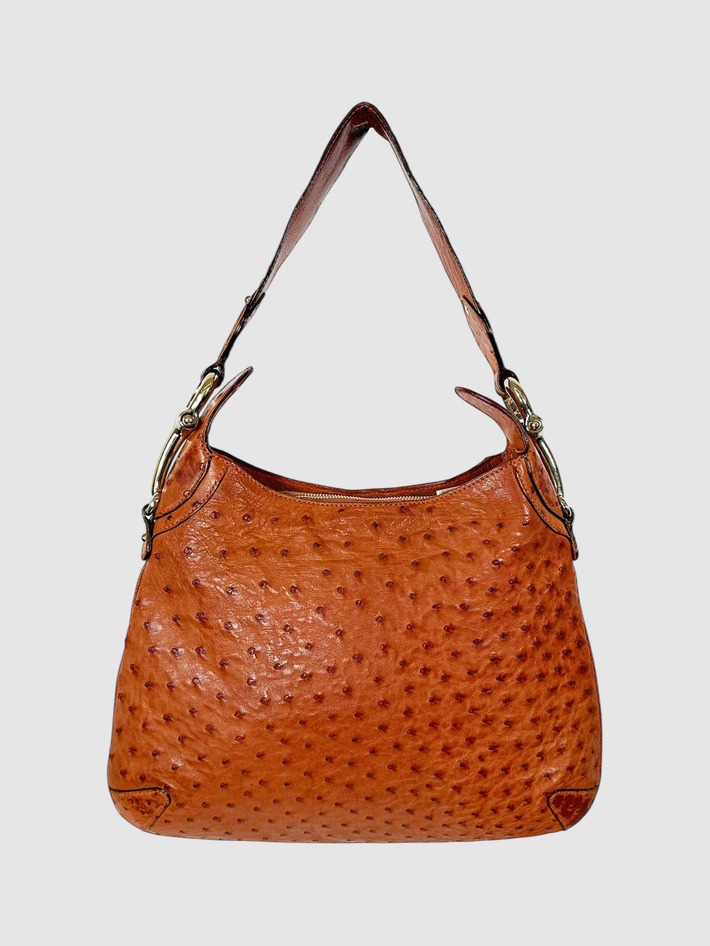 Gucci Brown Ostrich Leather Horsebit Accent Bag Luxury Designer Resale Consignment Toronto Secondhand