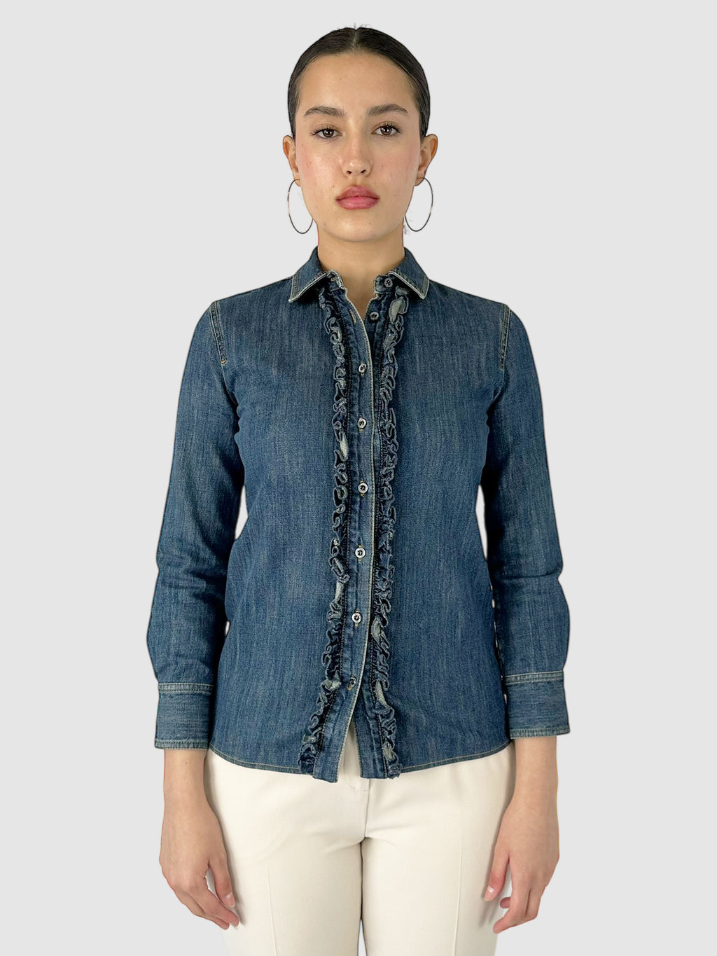 Ruffled Denim Shirt
