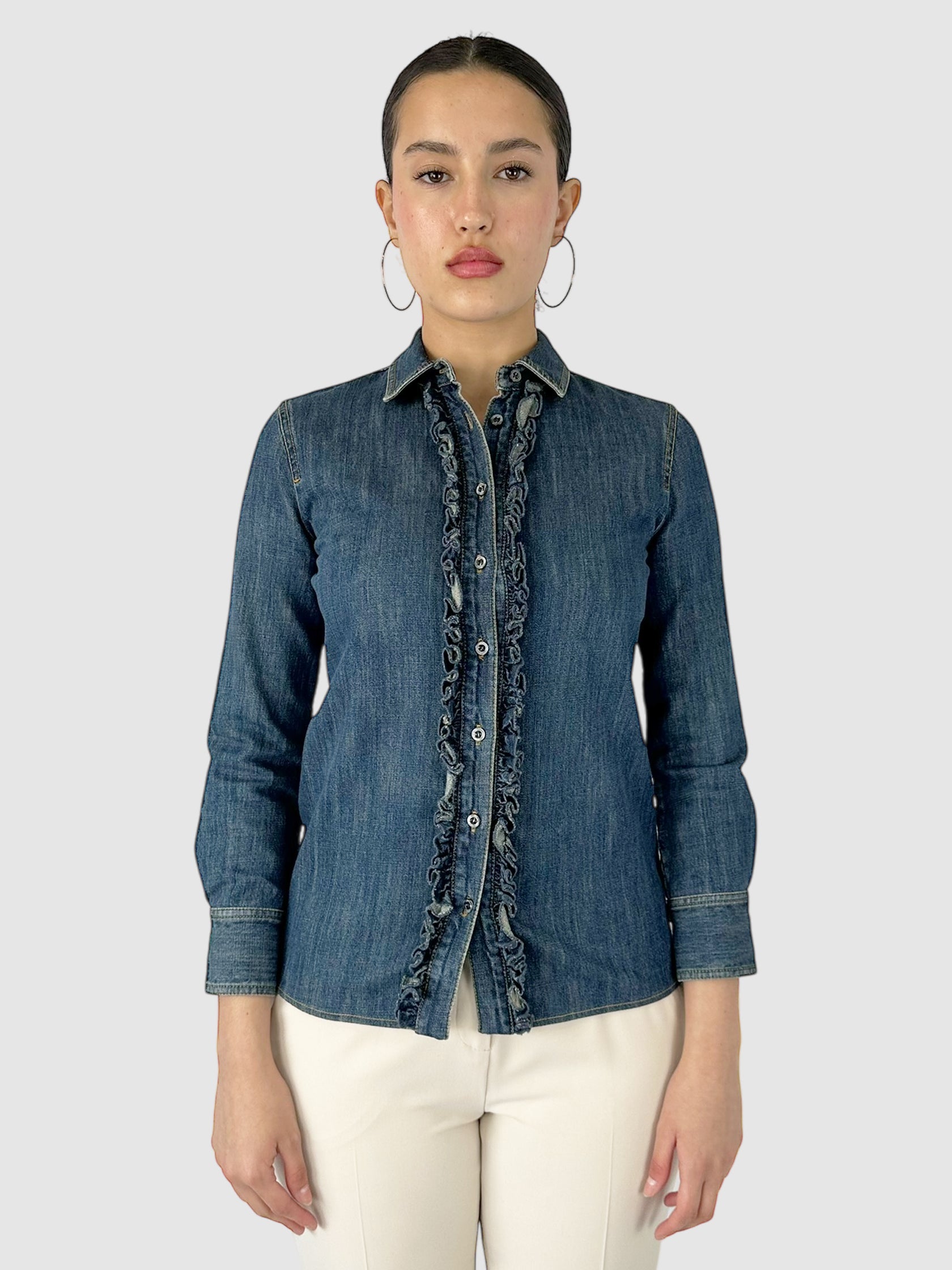 Ruffled Denim Shirt