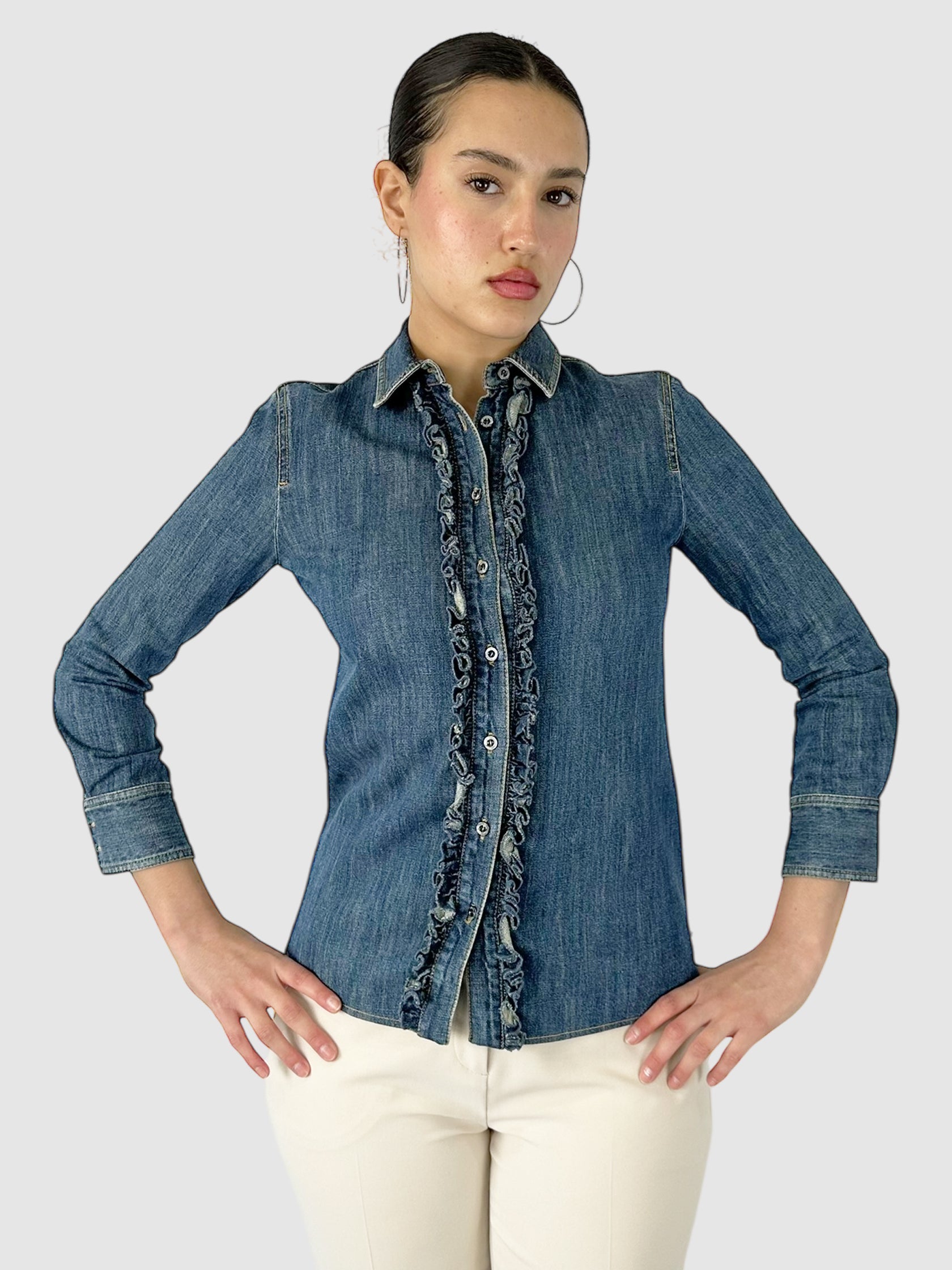 Ruffled Denim Shirt