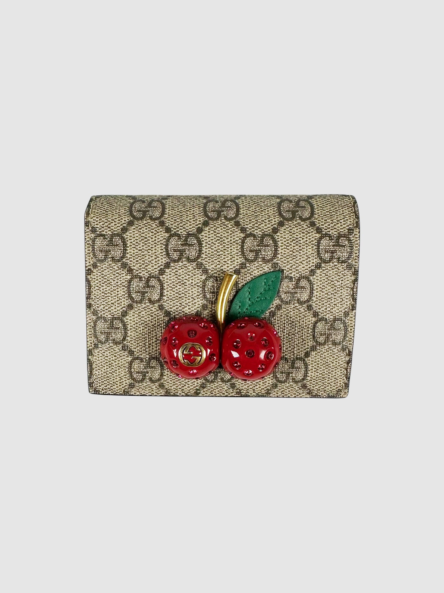 Gucci Beige GG Canvas Cherry Compact Bi-Fold Wallet Luxury Designer Resale Consignment Toronto Accessories