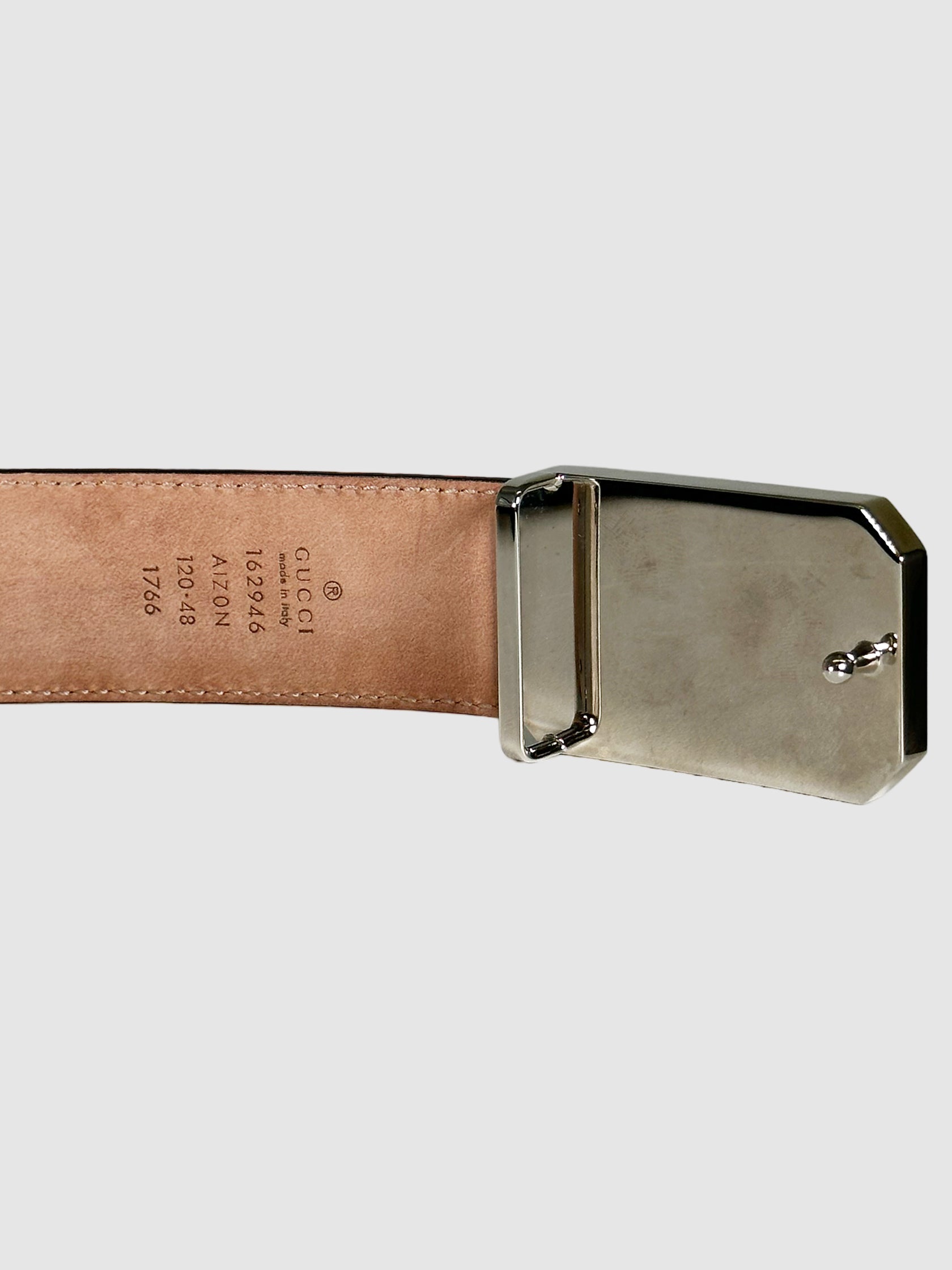 Diamante Print Leather Belt - Size 48