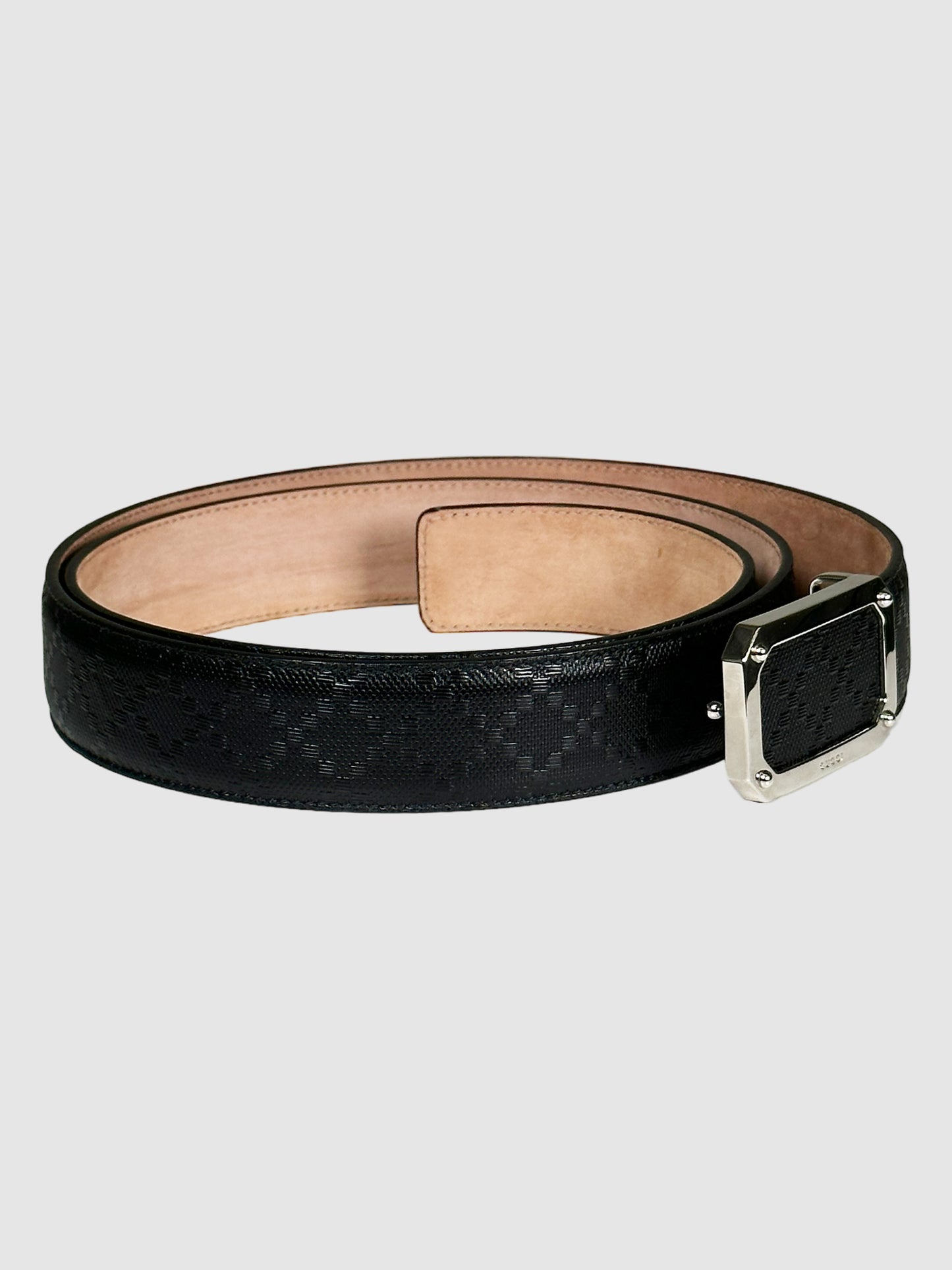 Diamante Print Leather Belt - Size 48