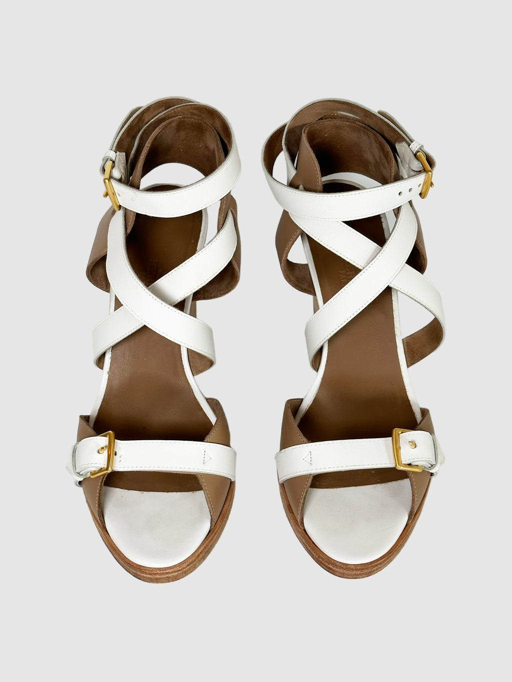 Leather Colourblock Pattern Sandals - Size 38.5