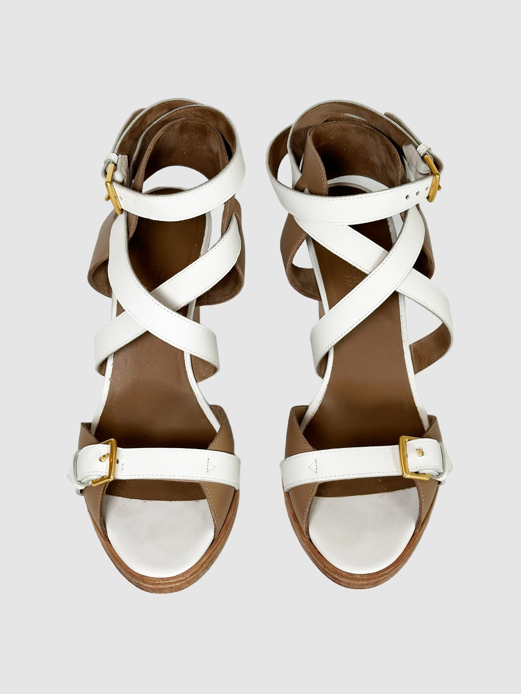 Leather Colourblock Pattern Sandals - Size 38.5