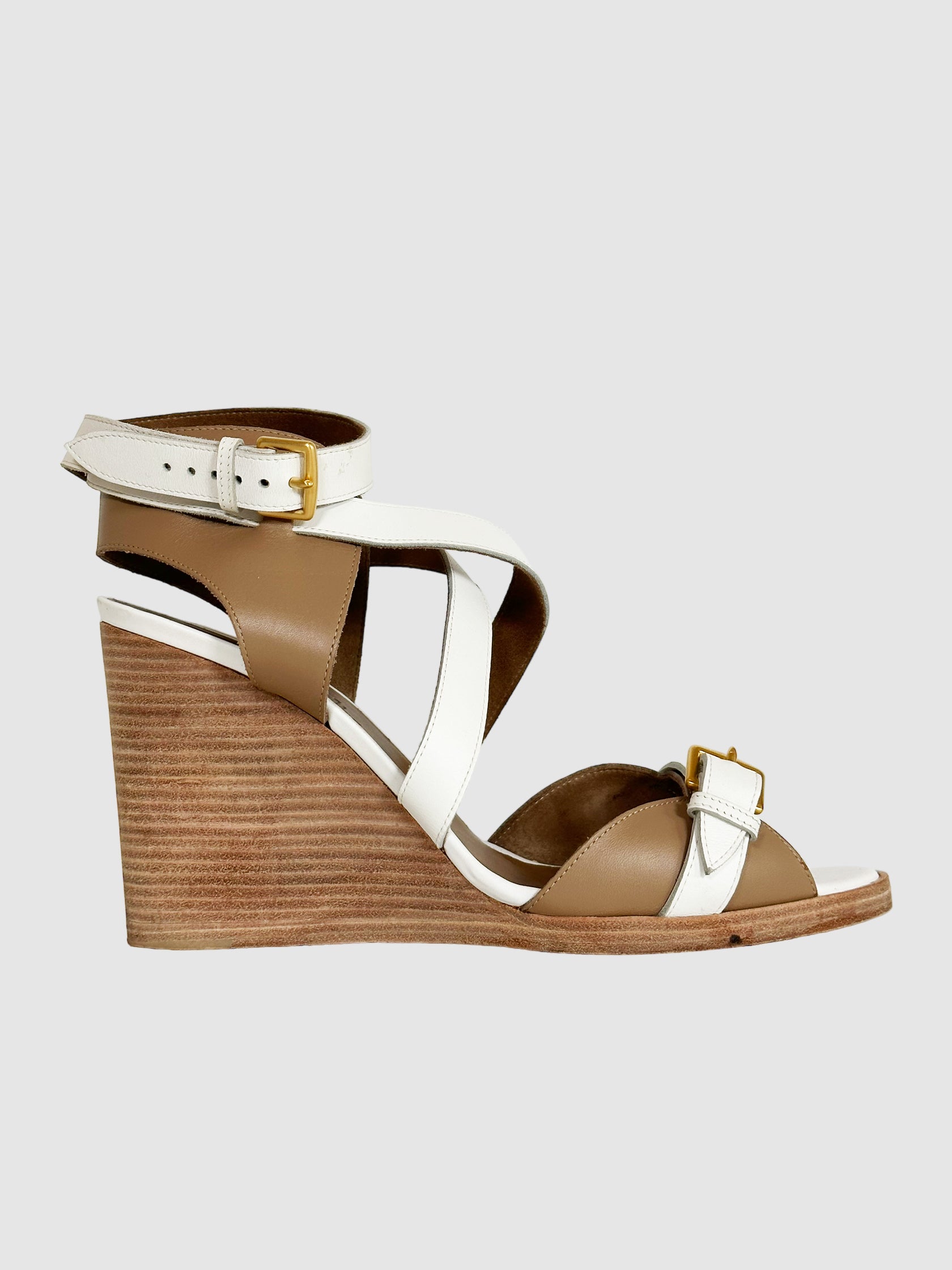 Leather Colourblock Pattern Sandals - Size 38.5