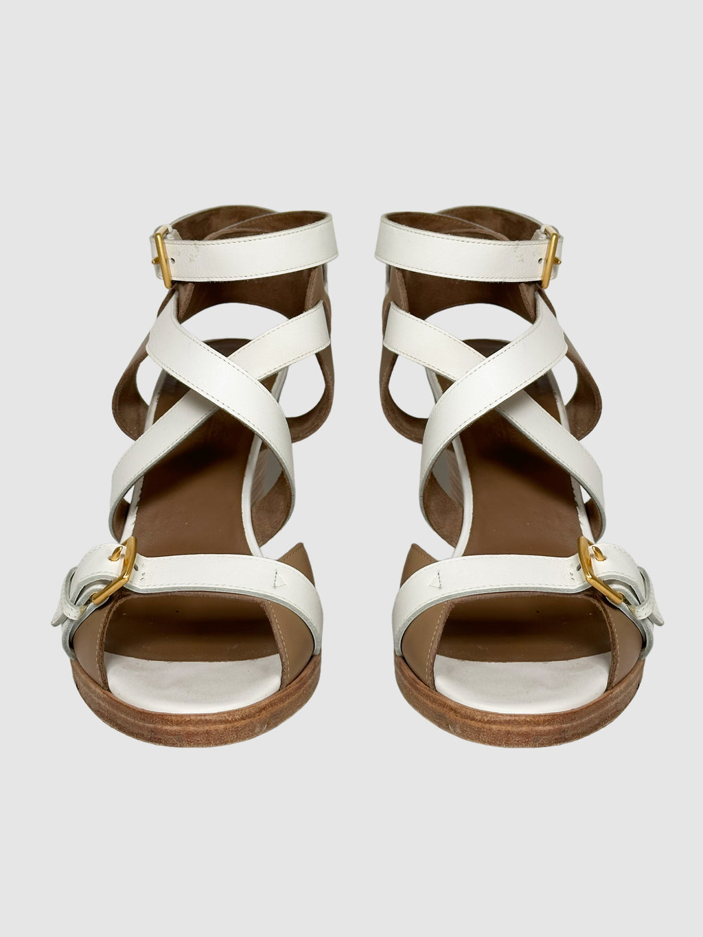 Leather Colourblock Pattern Sandals - Size 38.5