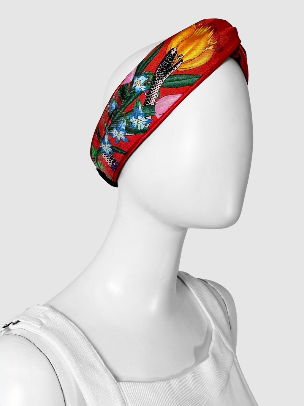 Gucci Multicolour Floral and Snake Print Silk Headband Consignment Secondhand Designer Luxury Resale Toronto Trendy