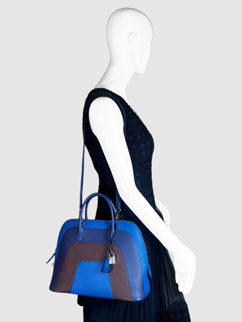 Hermès Blue and Brown Epsom Leather Rainbow Bolide 1923 30 Bag Luxury Designer Resale Consignment Secondhand Toronto