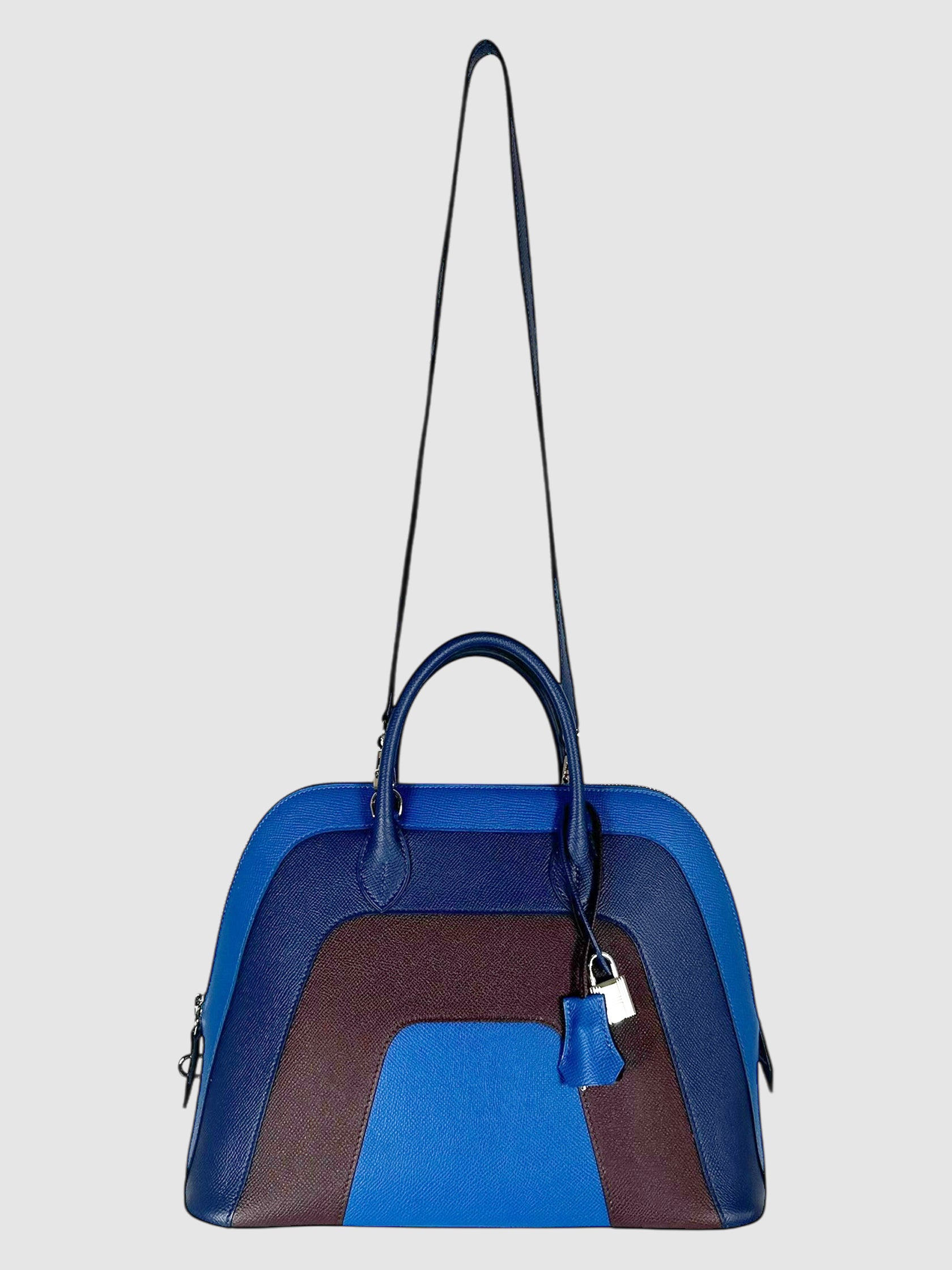 Hermès Blue and Brown Epsom Leather Rainbow Bolide 1923 30 Bag Luxury Designer Resale Consignment Secondhand Toronto