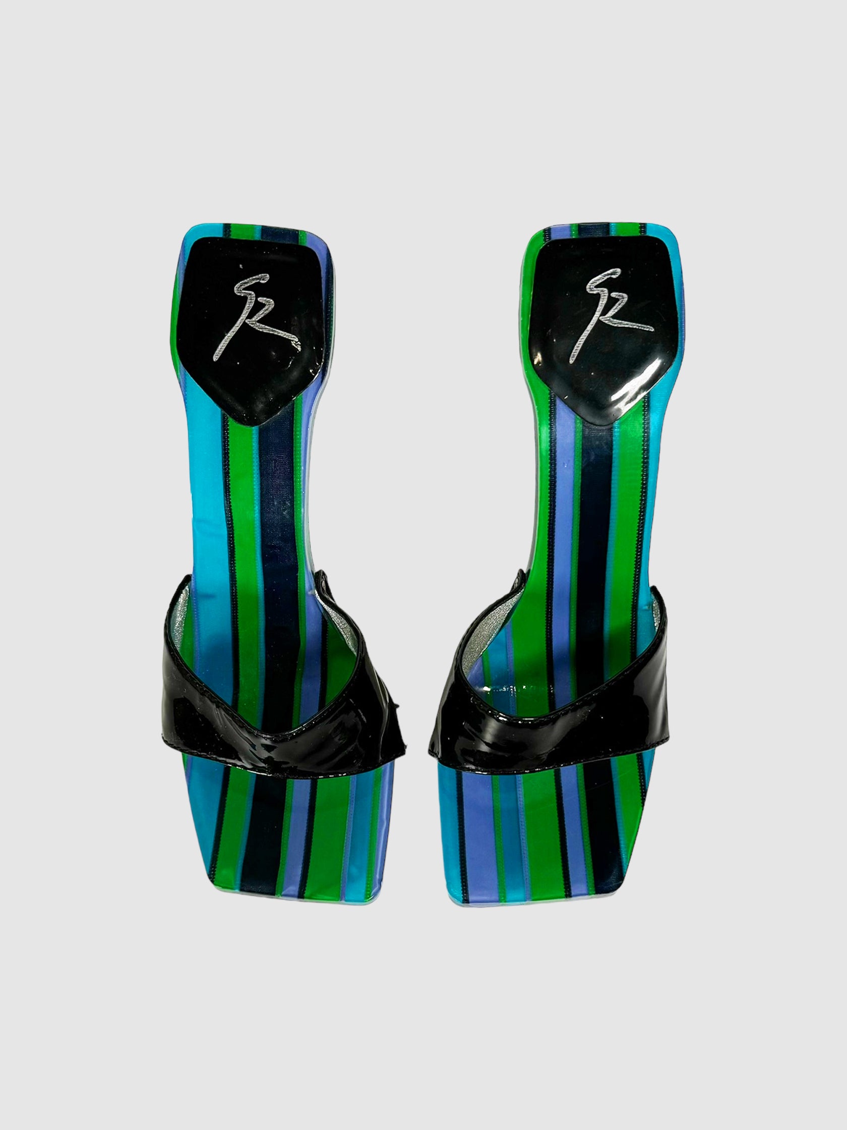 Giuseppe Zanotti Black Patent Leather Slip-On Sandal Heels Size 38 Consignment Secondhand Designer Luxury Resale Toronto Trendy