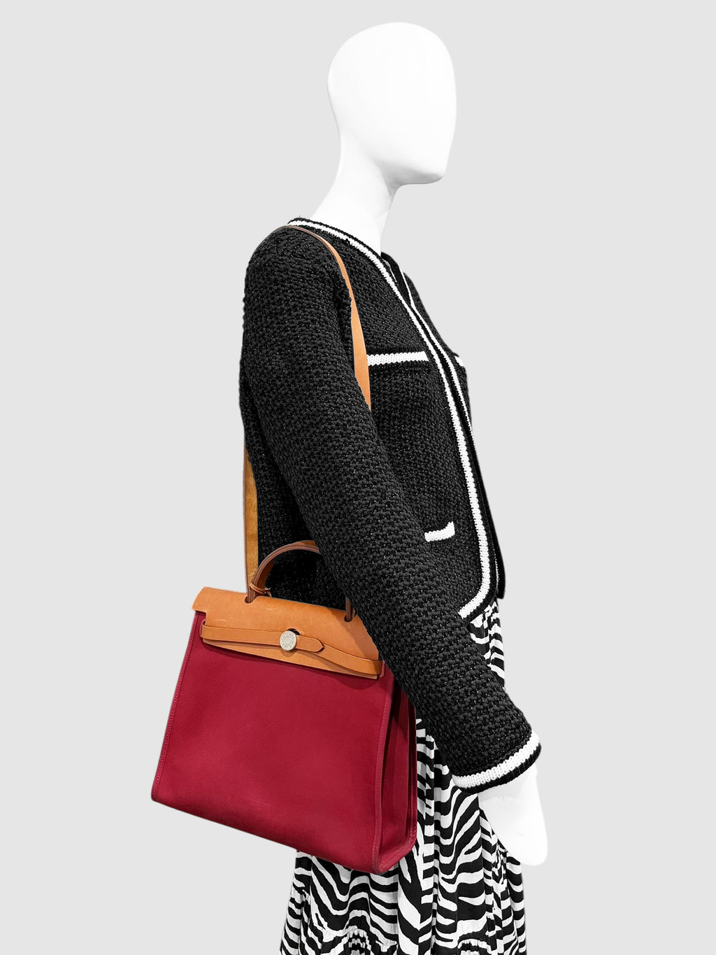 Hermès Red Canvas and Leather Herbag Zip 31 Bag Shoulder Bag Luxury Designer Resale Consignment Secondhand Toronto Canada