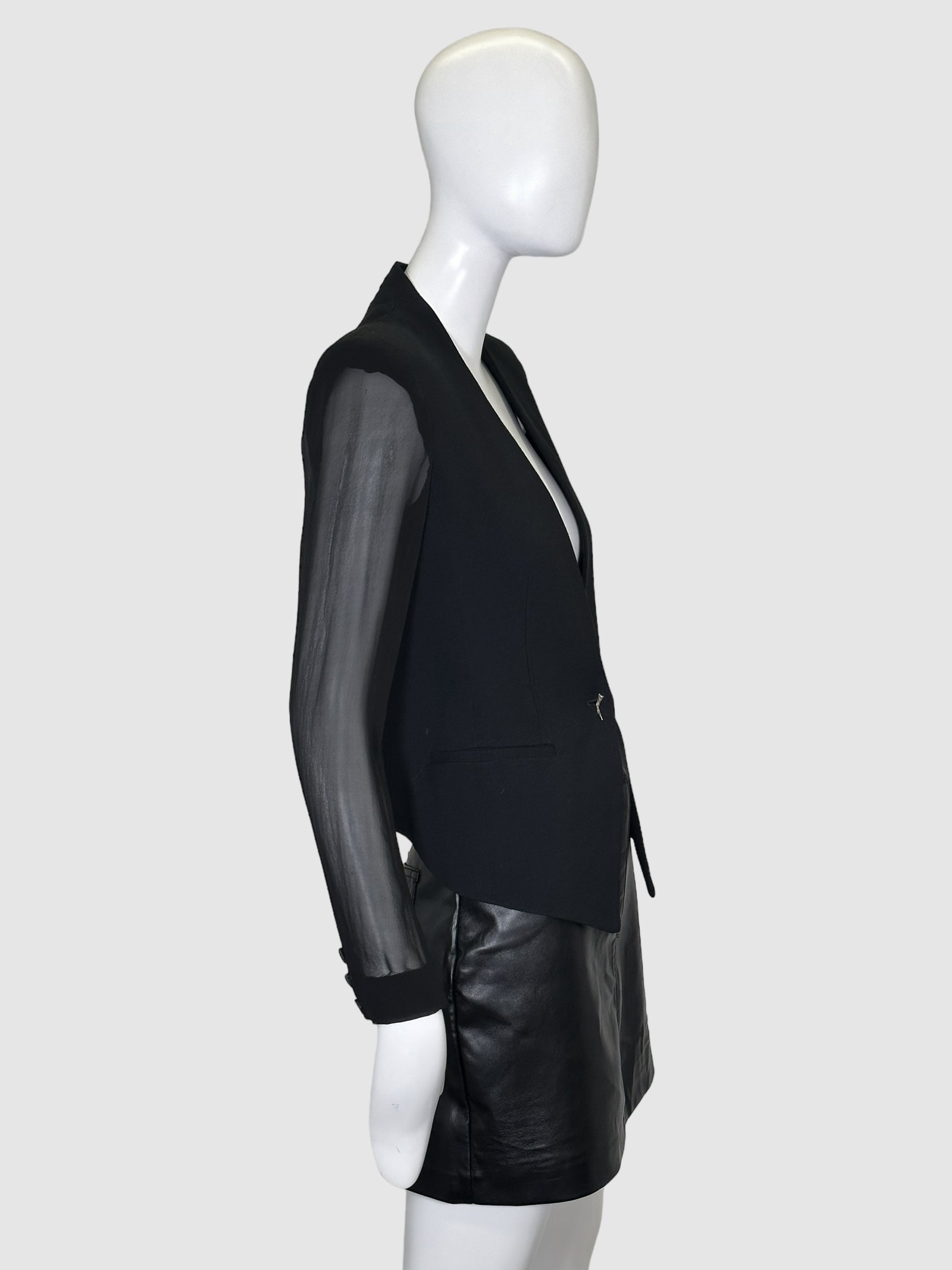Helmut Lang SIngle-Breasted Sheer Sleeve Blazer - Size 2