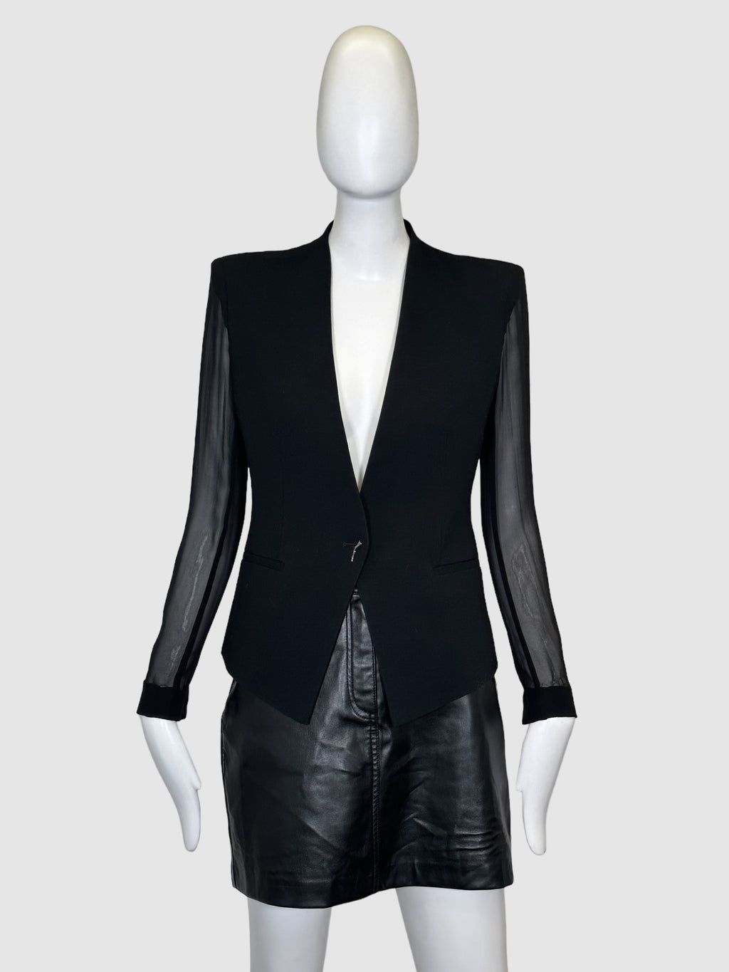 Helmut Lang SIngle-Breasted Sheer Sleeve Blazer - Size 2