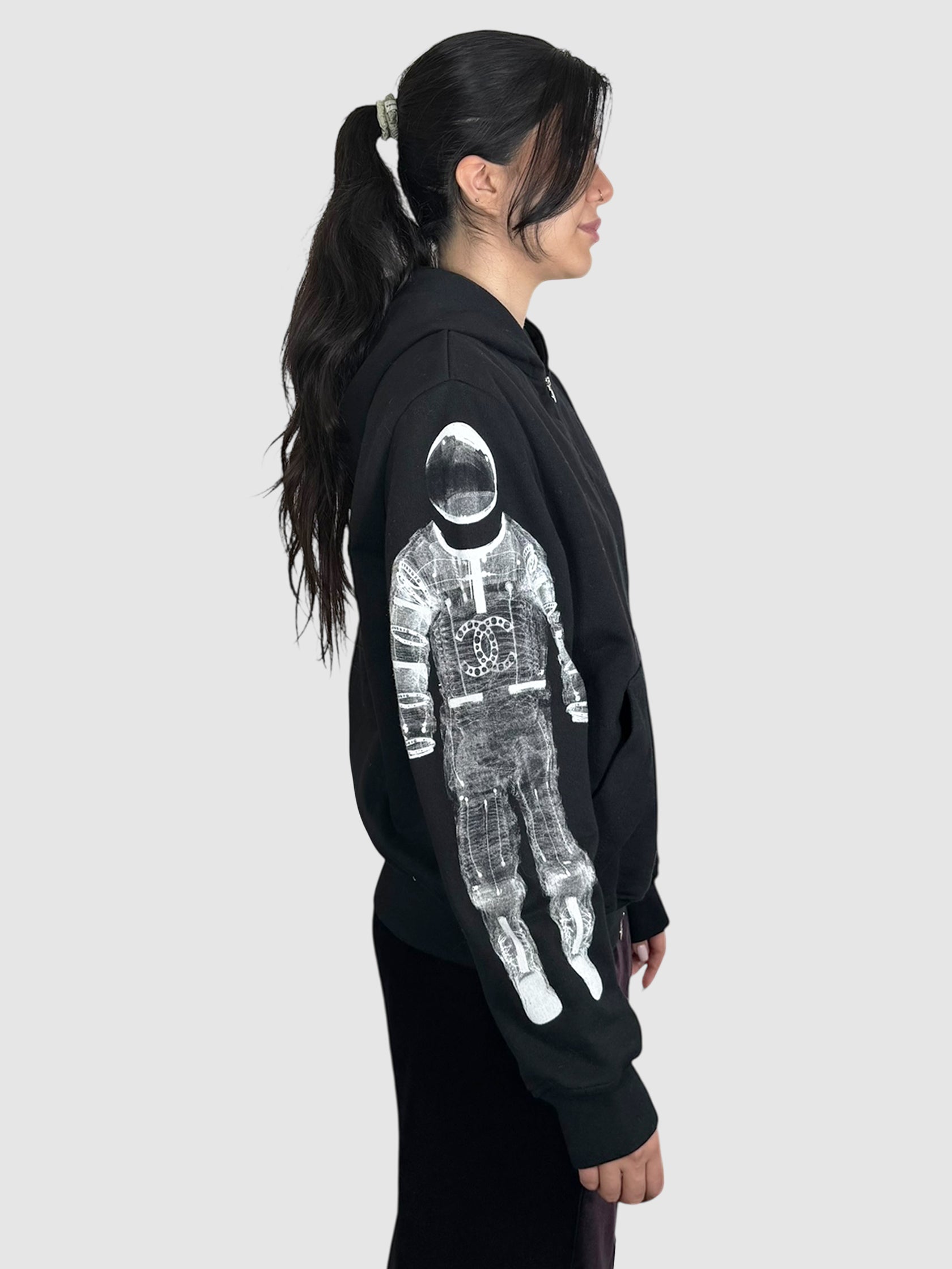 Chanel 2017 Black and White Astronaut Zip-Up Hoodie, Size 46 Luxury designer resale consignment Toronto Canada secondhand 