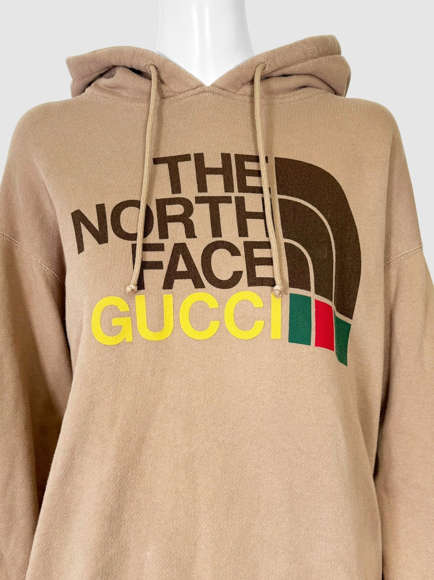 The North Face x Gucci Tan Brown with Dark Brown and Yellow 2021 Cotton Graphic Hoodie Size Small Consignment Secondhand Designer Luxury Resale Toronto Trendy